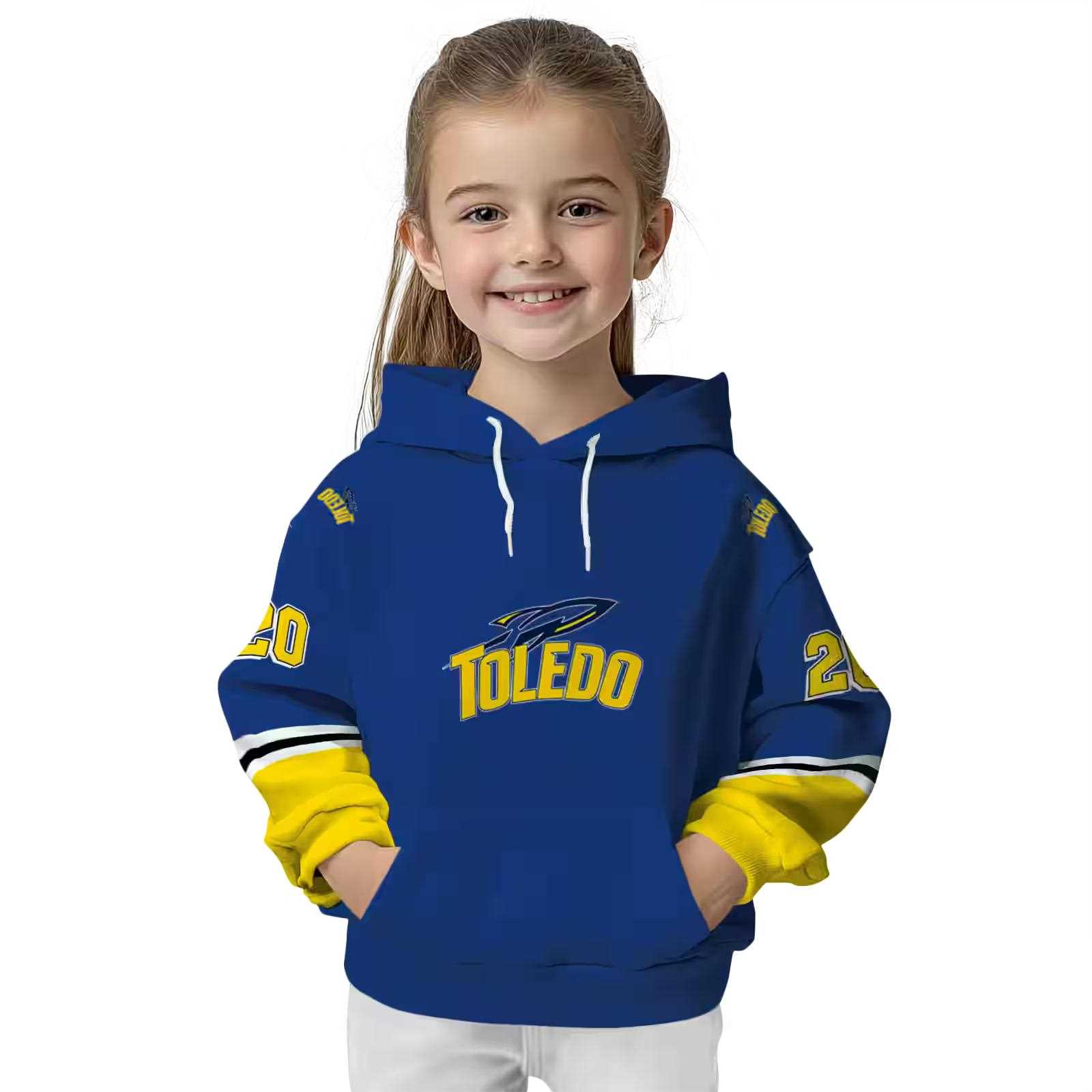 custom toledo rockets striped sleeves blue hoodie top rated