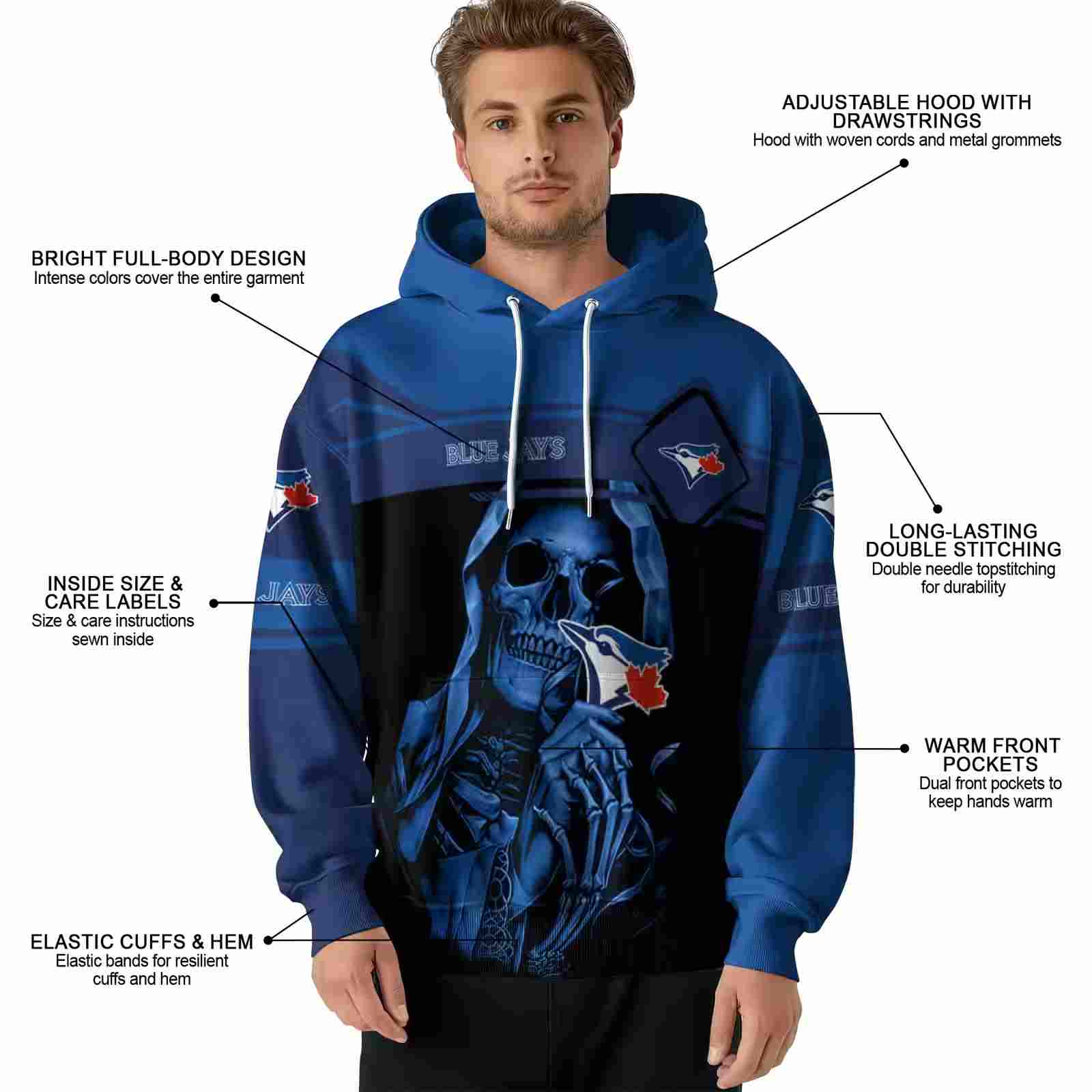 custom toronto blue jays grim reaper blue black hoodie latest model