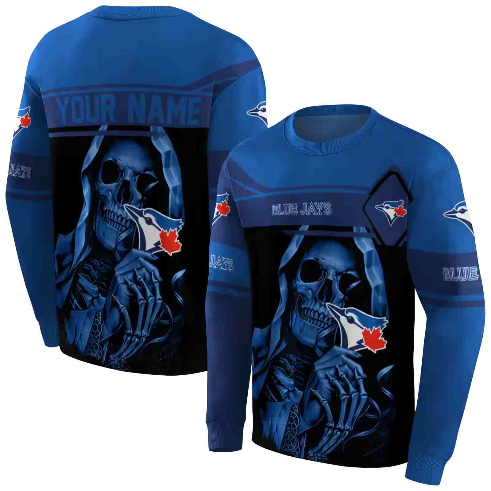 custom toronto blue jays grim reaper blue black hoodie premium grade