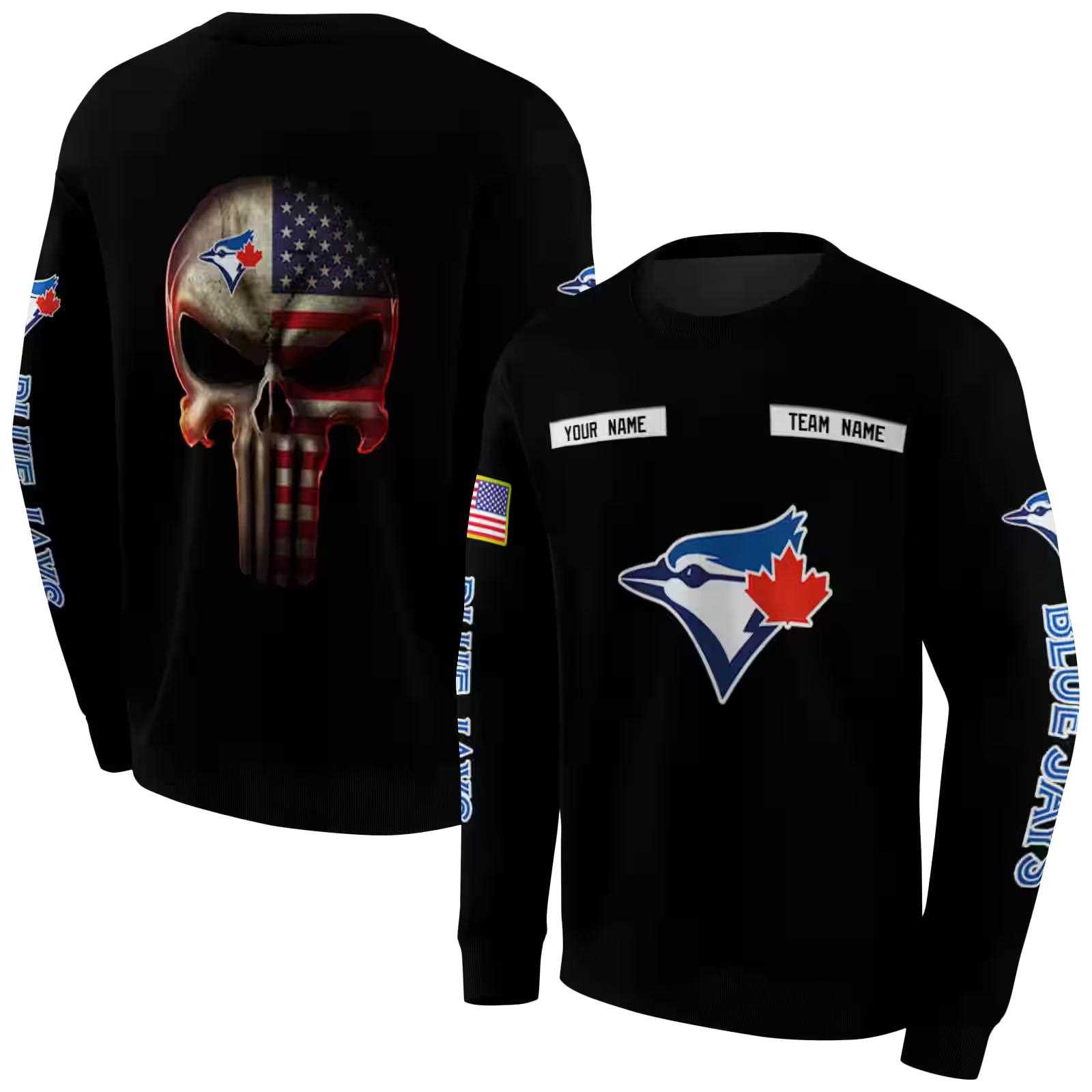 custom toronto blue jays punisher skull black hoodie premium grade