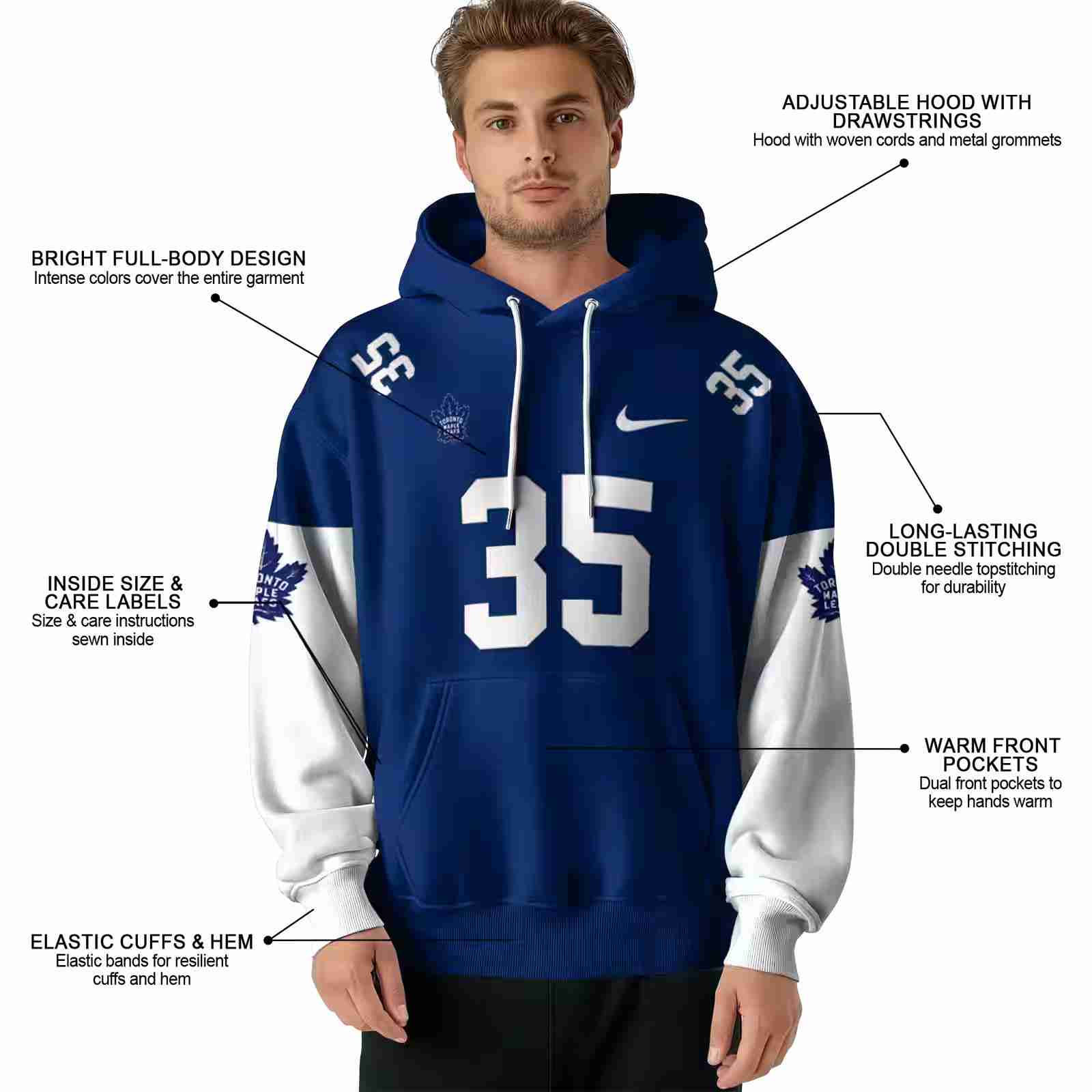 custom toronto maple leafs minimal design blue hoodie latest model