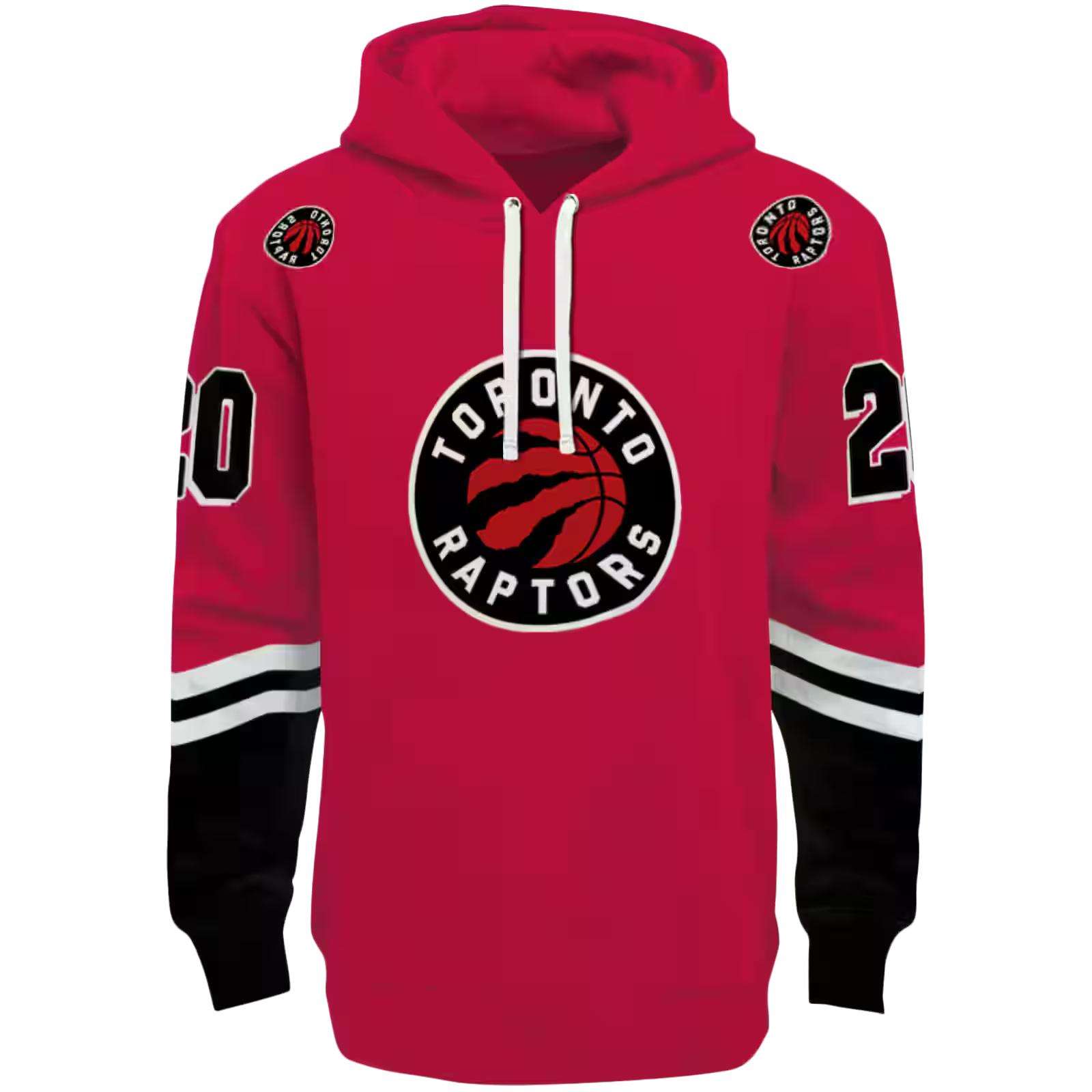 Custom Toronto Raptors Striped Sleeves Red Hoodie