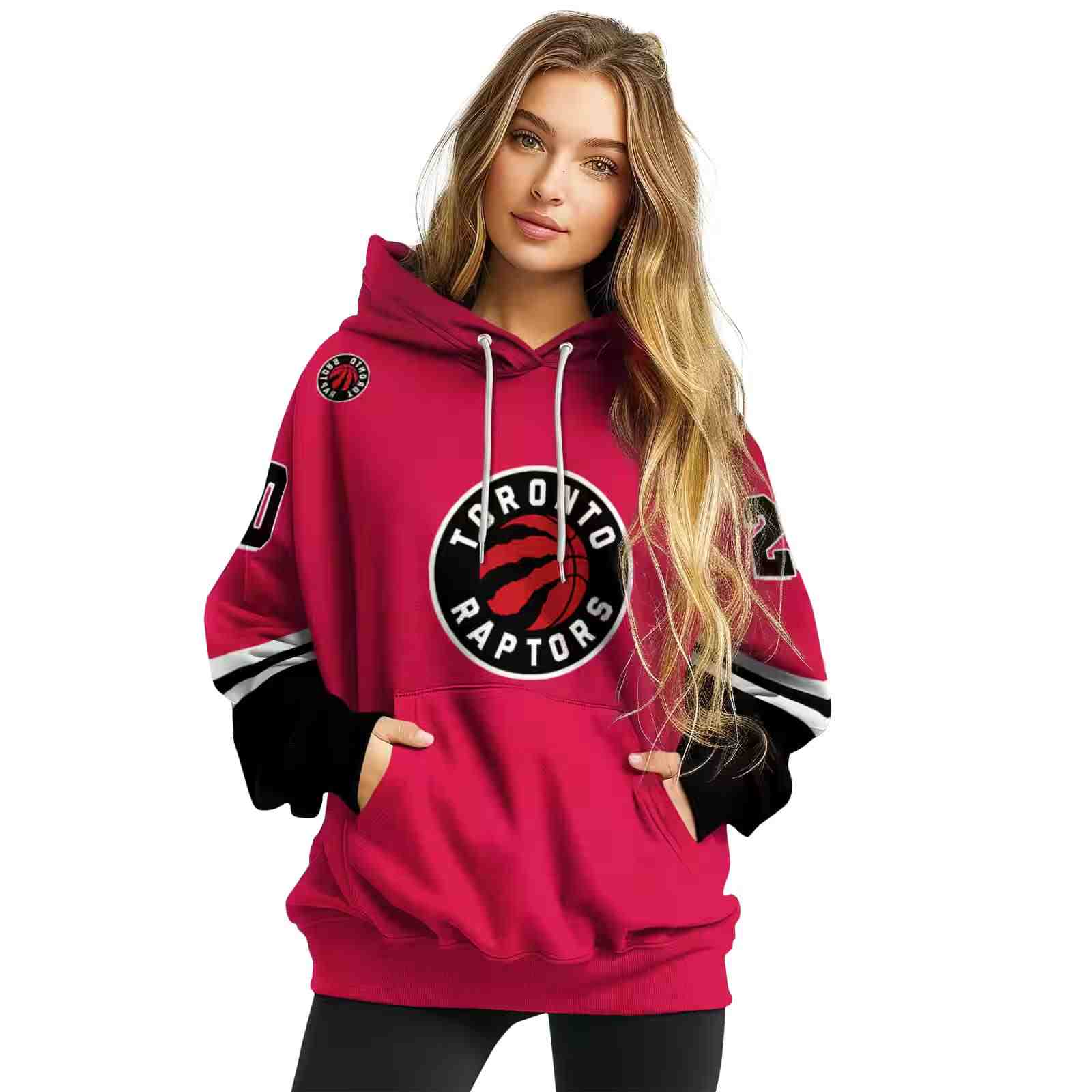 custom toronto raptors striped sleeves red hoodie high quality