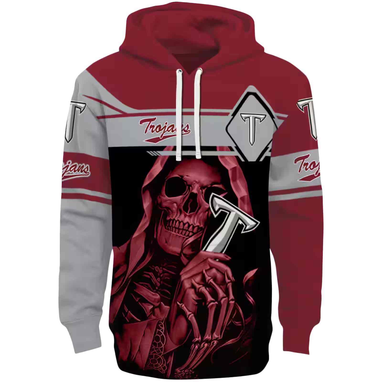 Custom Troy Trojans Grim Reaper Red Black Hoodie