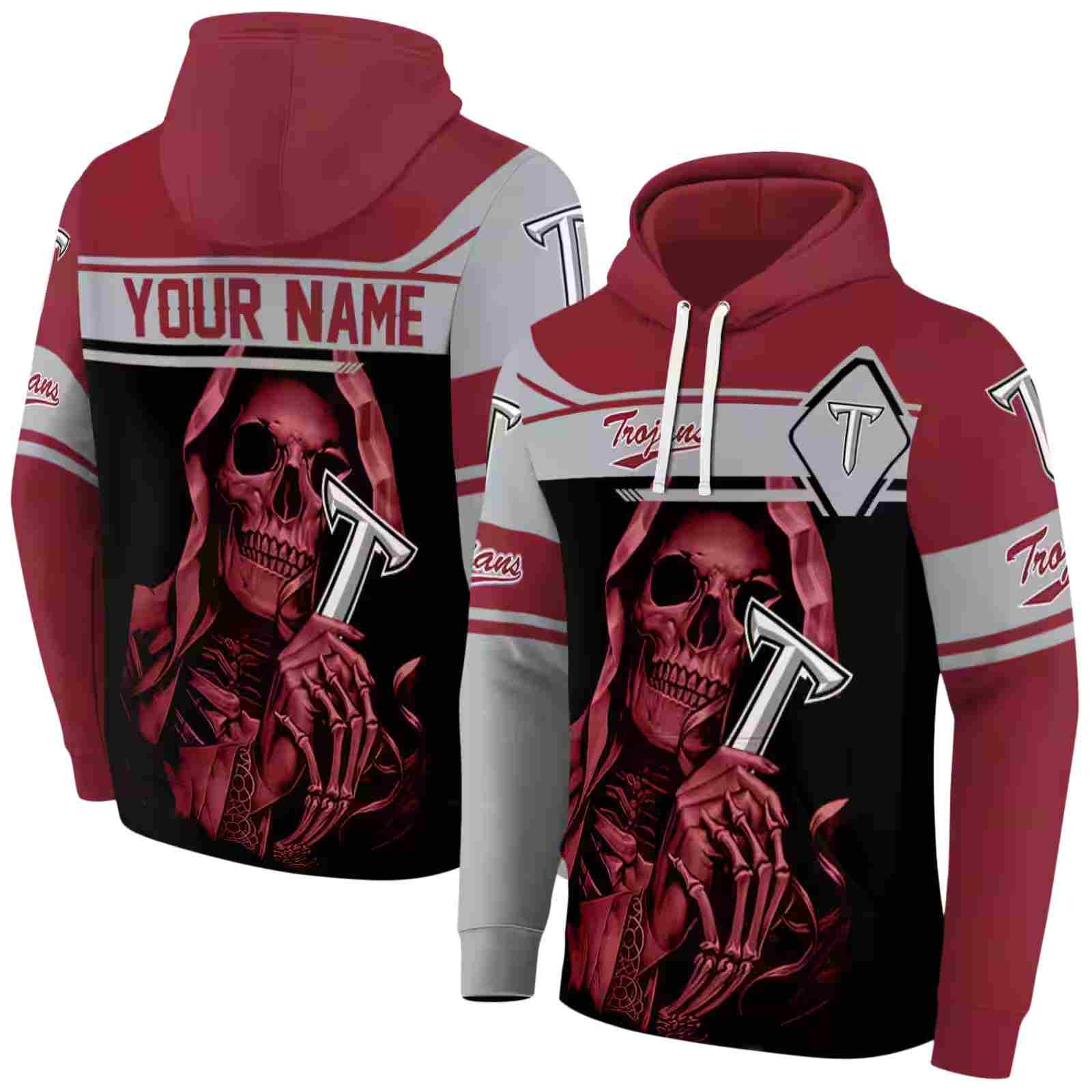 custom troy trojans grim reaper red black hoodie fashion forward