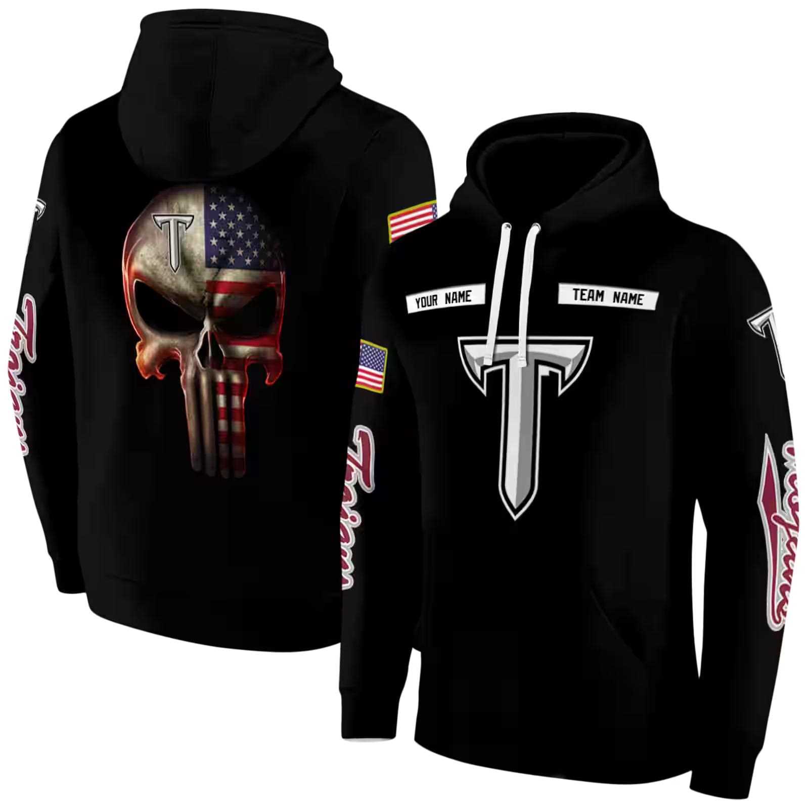 custom troy trojans punisher skull black hoodie fashion forward