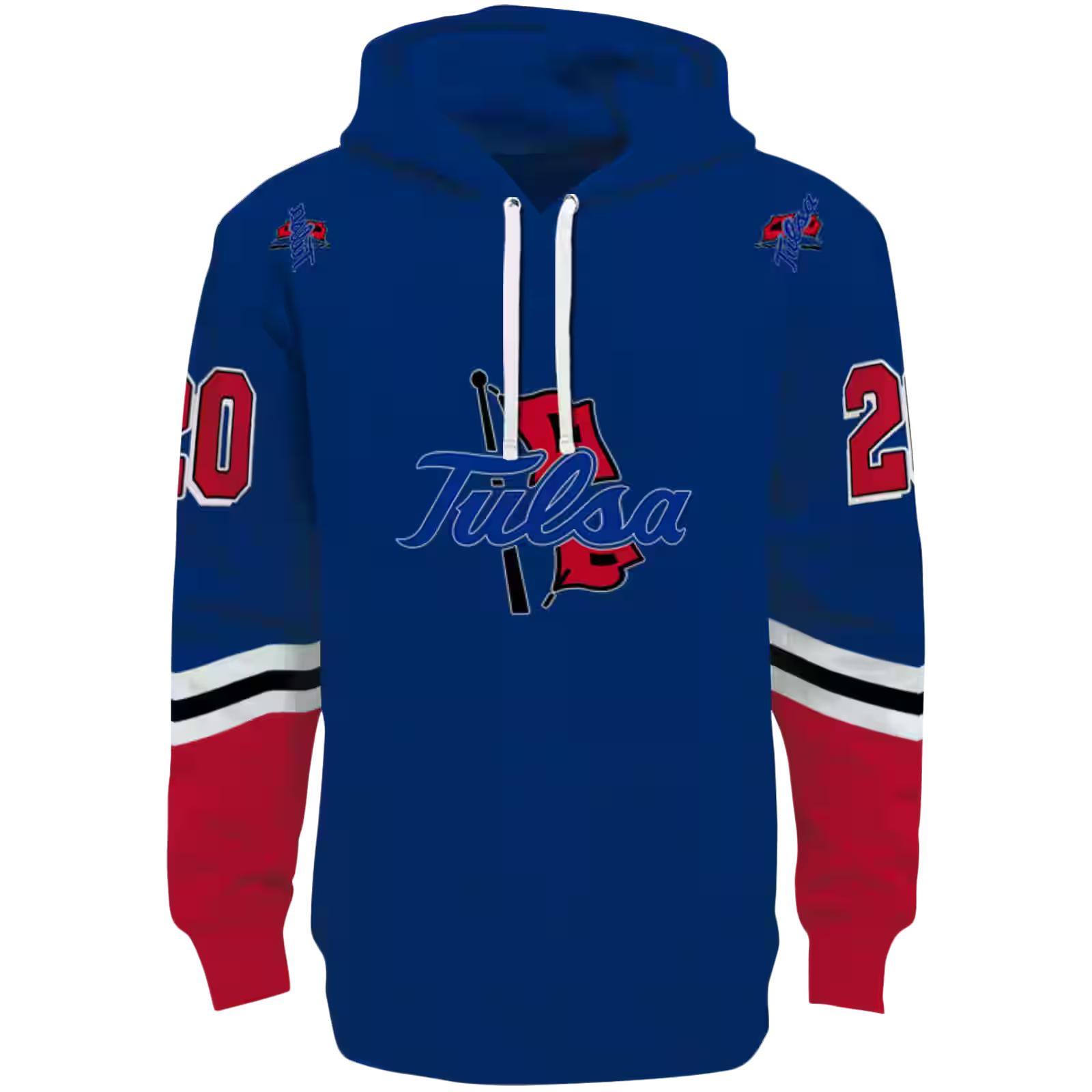 Custom Tulsa Golden Hurricane Striped Sleeves Blue Hoodie