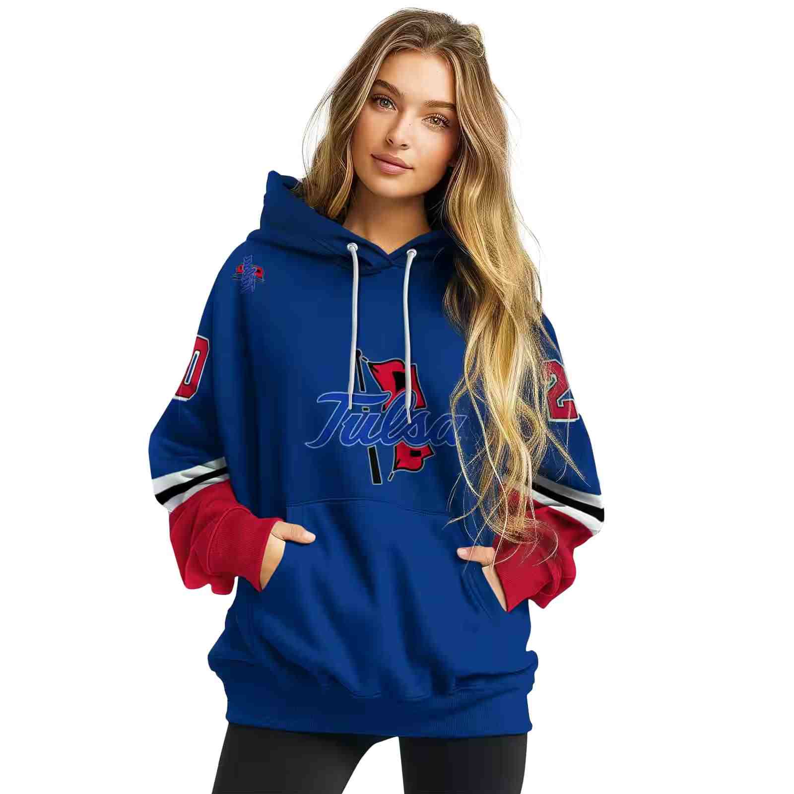 custom tulsa golden hurricane striped sleeves blue hoodie high quality