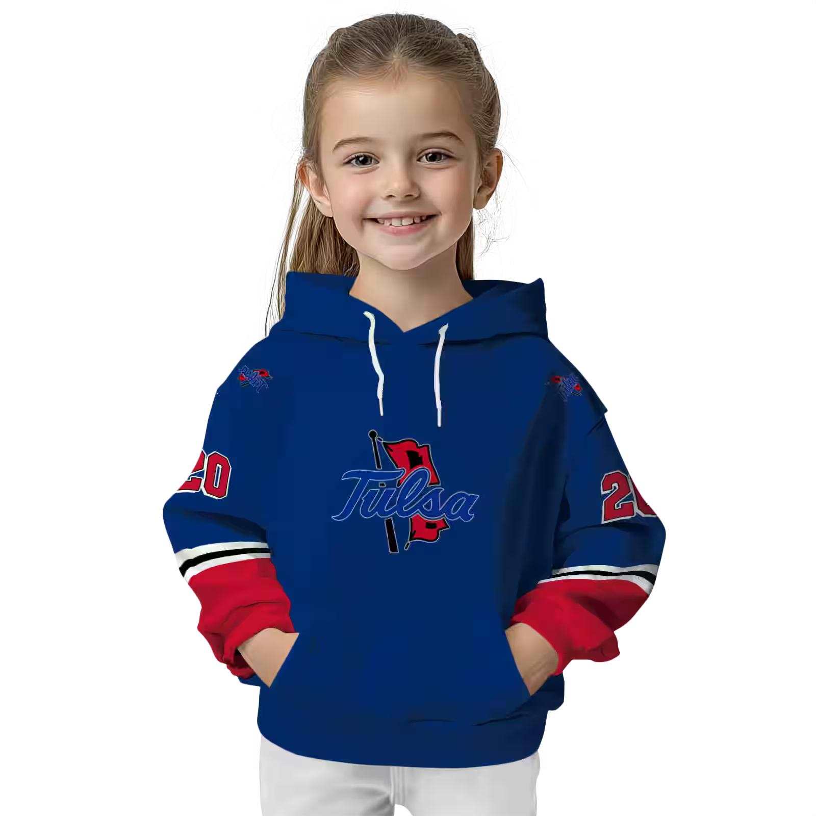 custom tulsa golden hurricane striped sleeves blue hoodie top rated