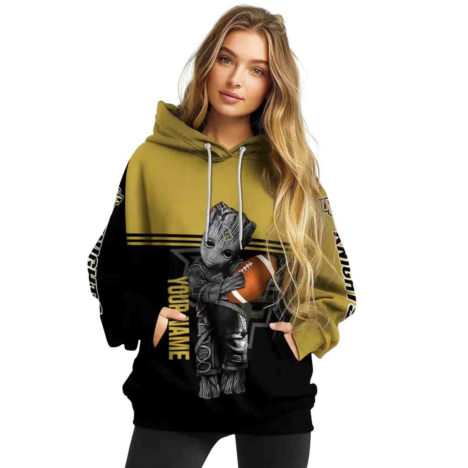 custom ucf knights baby groot gold black hoodie high quality