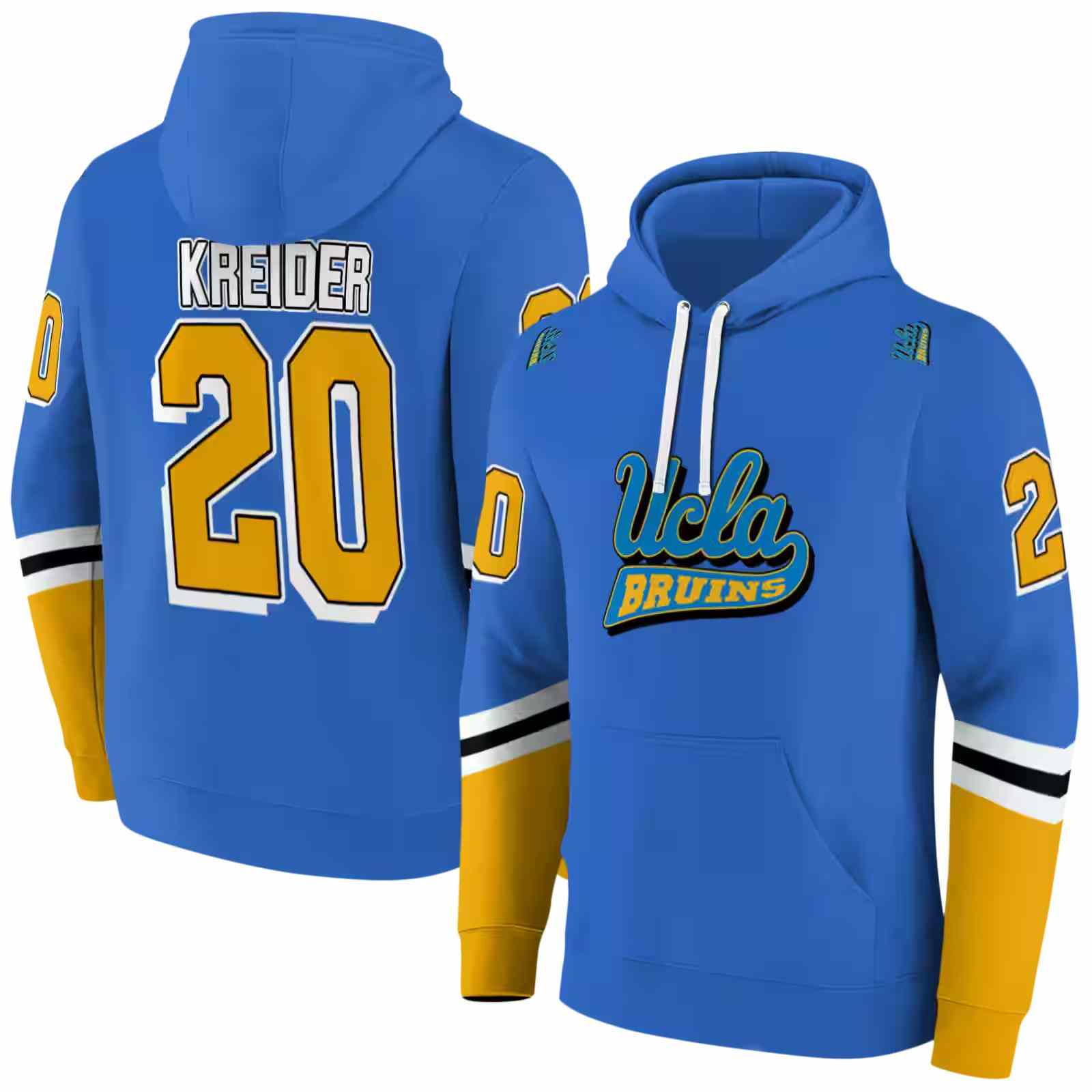 custom ucla bruins striped sleeves blue hoodie fashion forward