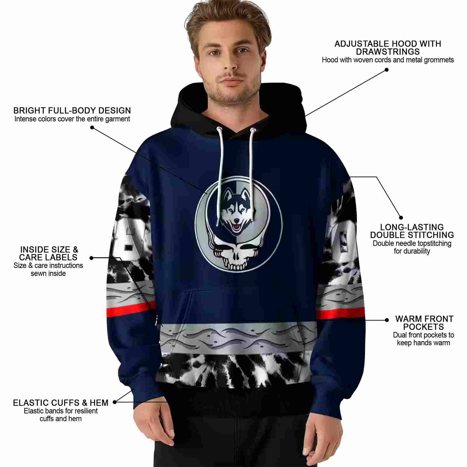 custom uconn huskies grateful vibes blue hoodie latest model