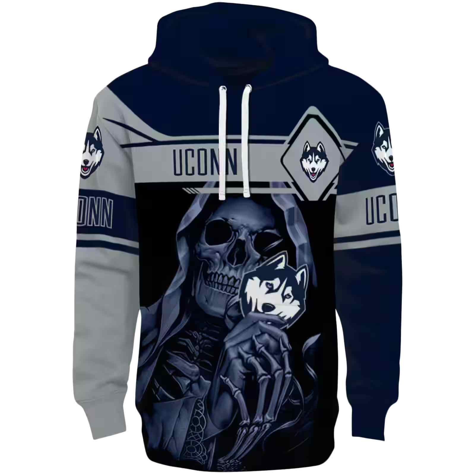 Custom UConn Huskies Grim Reaper Blue Black Hoodie