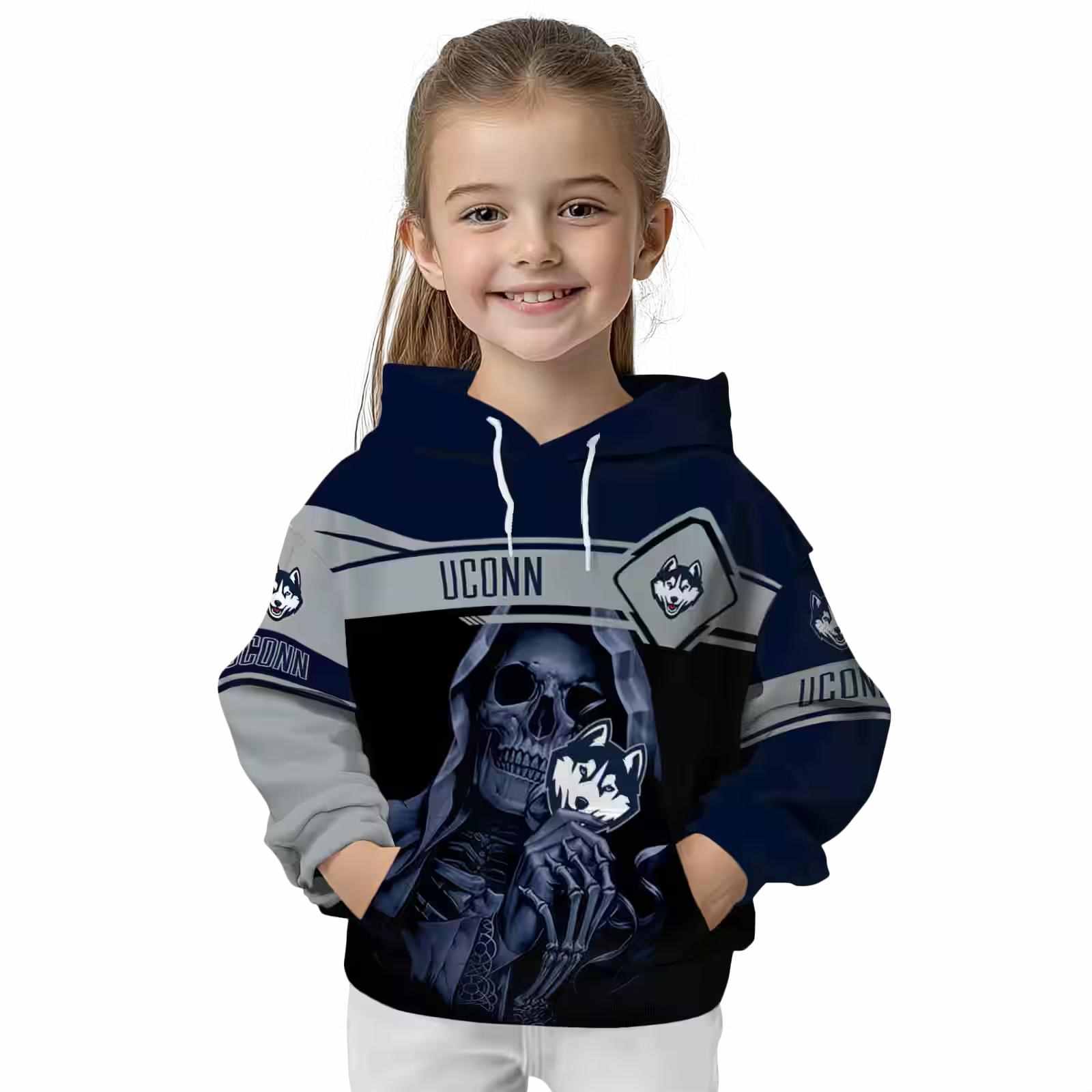 custom uconn huskies grim reaper blue black hoodie top rated