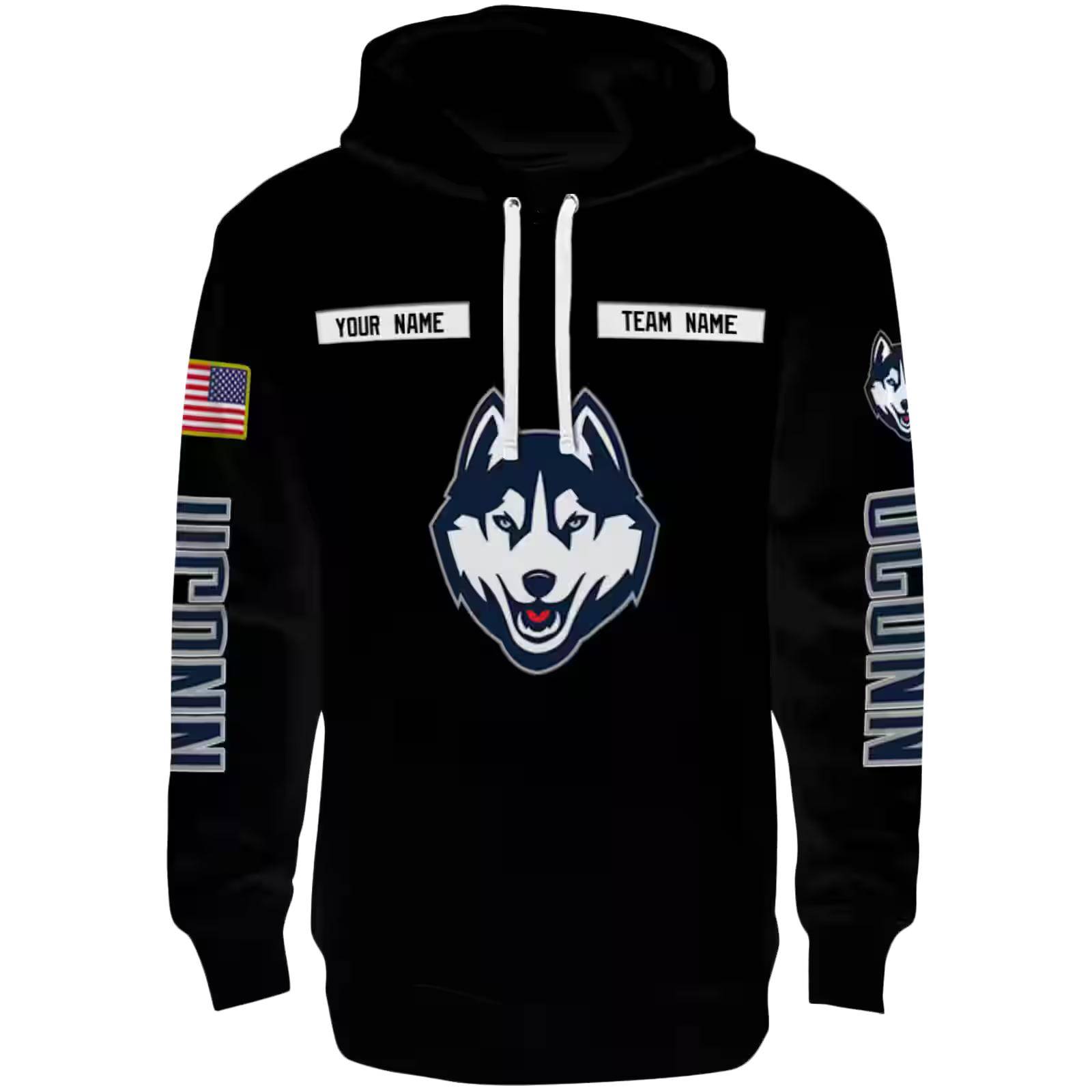 Custom UConn Huskies Punisher Skull Black Hoodie