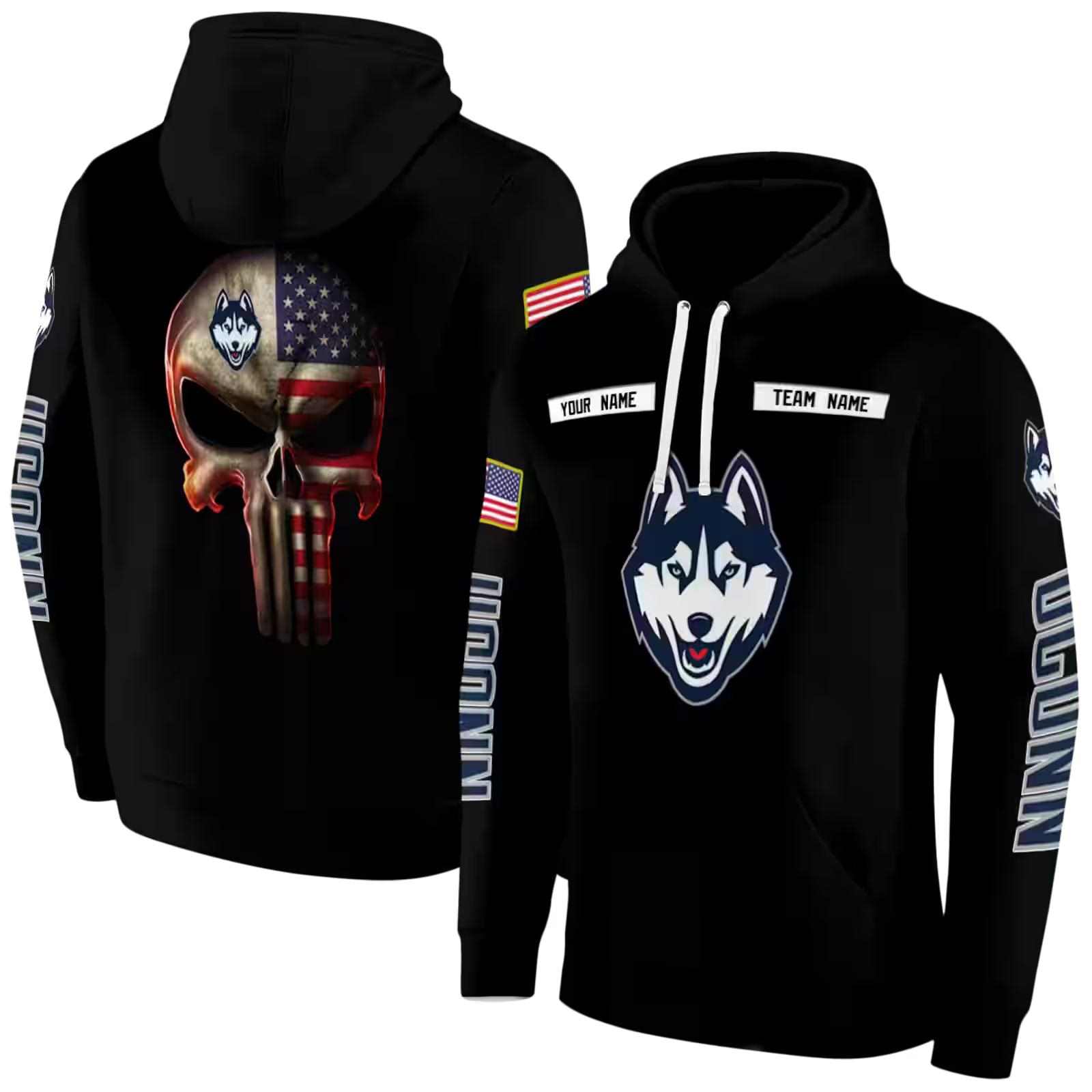 custom uconn huskies punisher skull black hoodie fashion forward