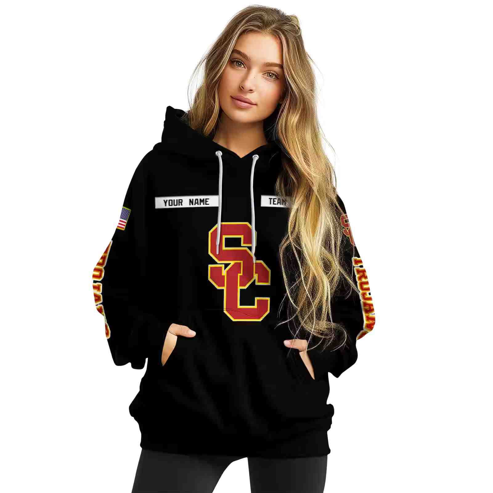 custom usc trojans punisher skull black hoodie high quality