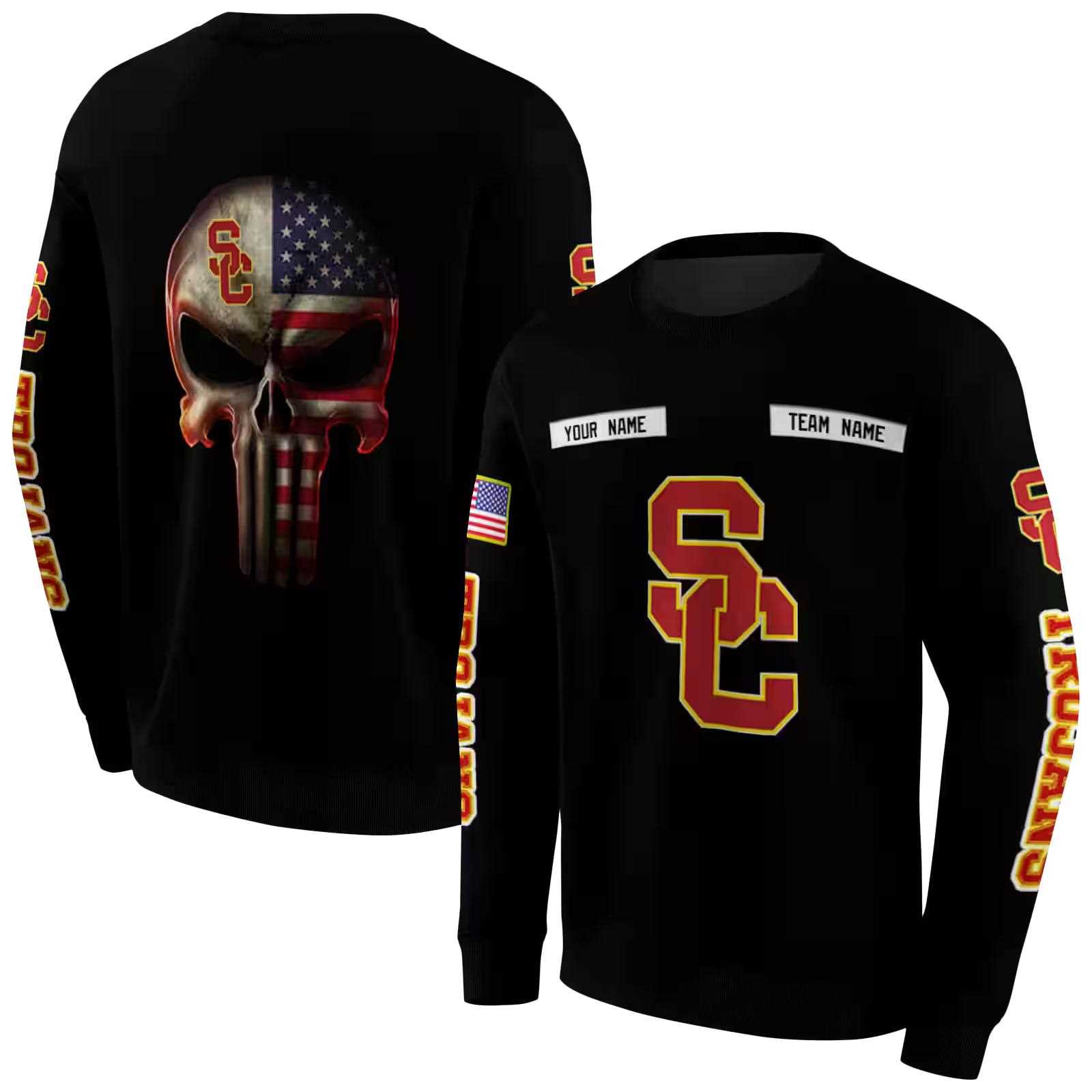 custom usc trojans punisher skull black hoodie premium grade