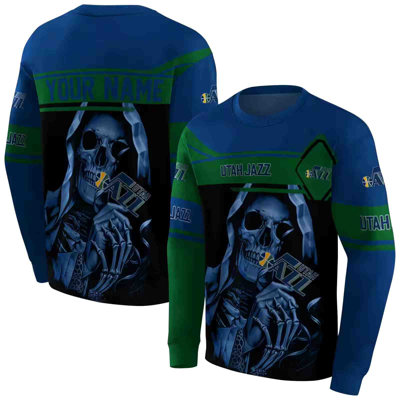 custom utah jazz grim reaper navy black hoodie premium grade