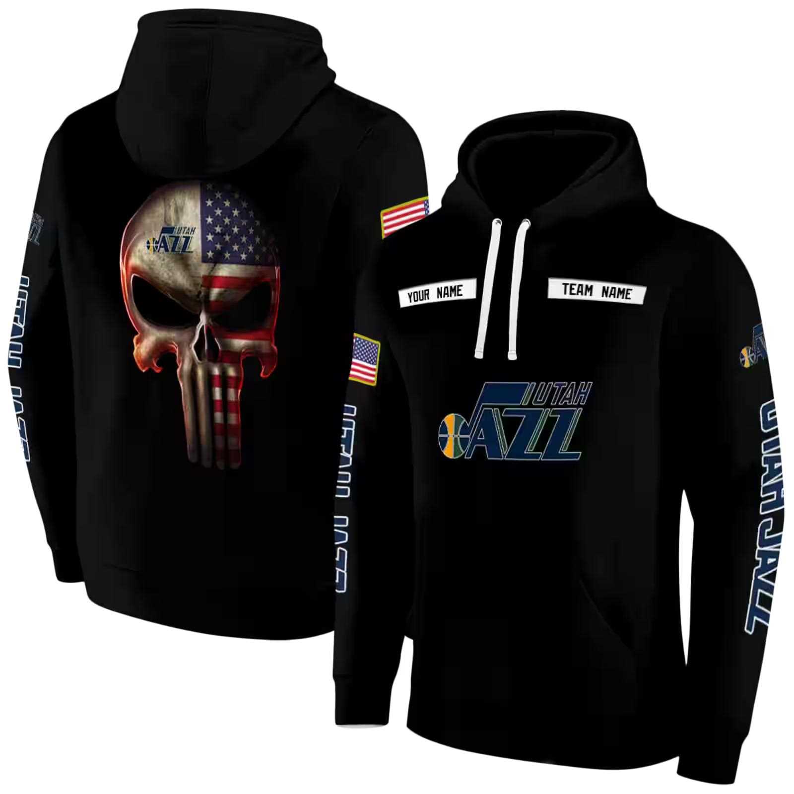 custom utah jazz punisher skull black hoodie fashion forward