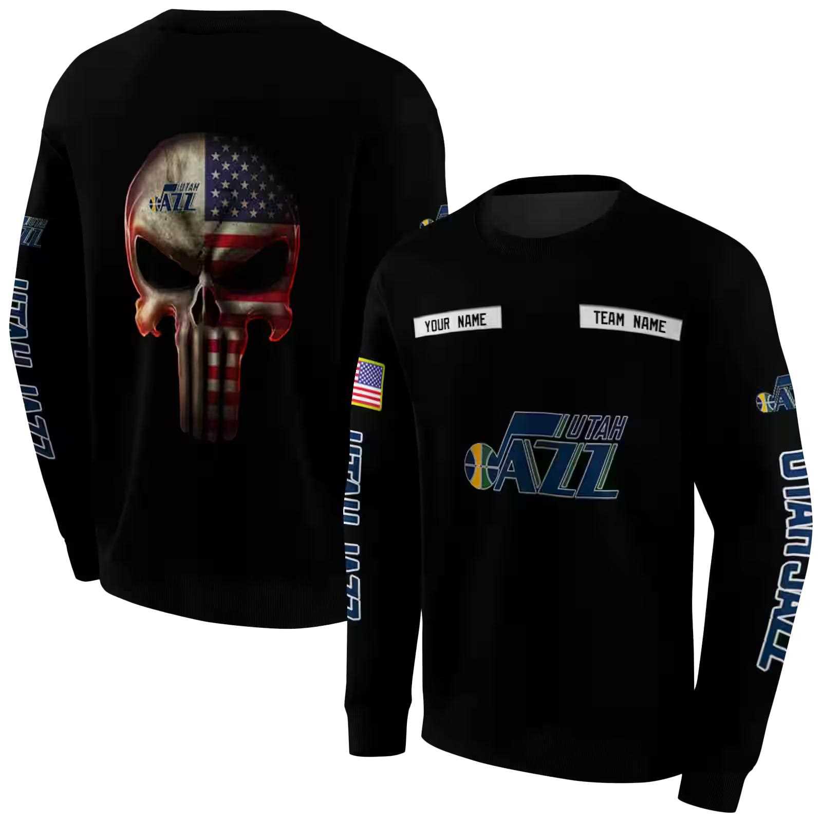 custom utah jazz punisher skull black hoodie premium grade