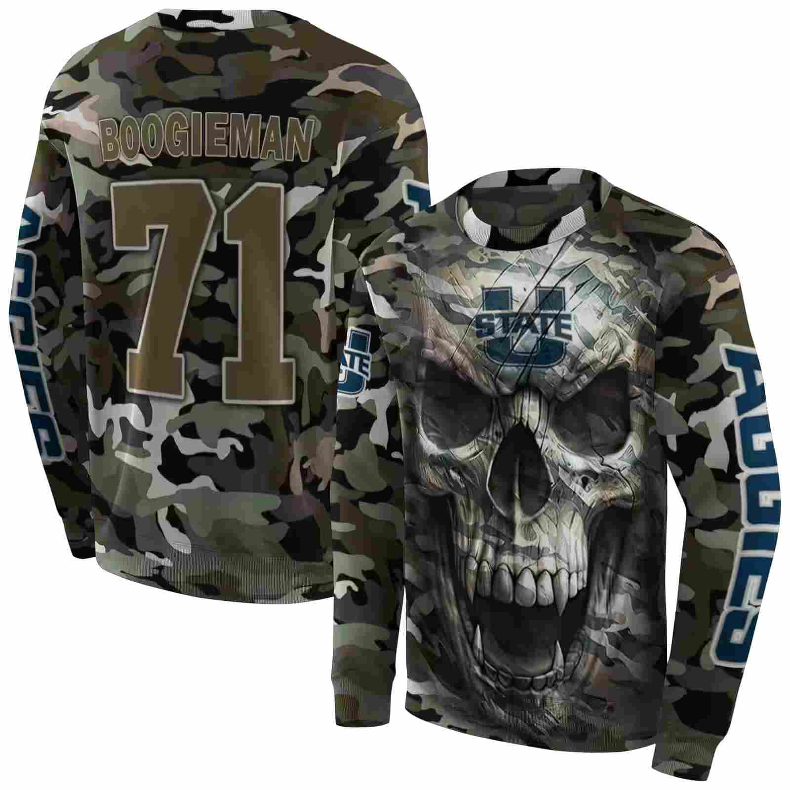 custom utah state aggies camo skull hoodie premium grade