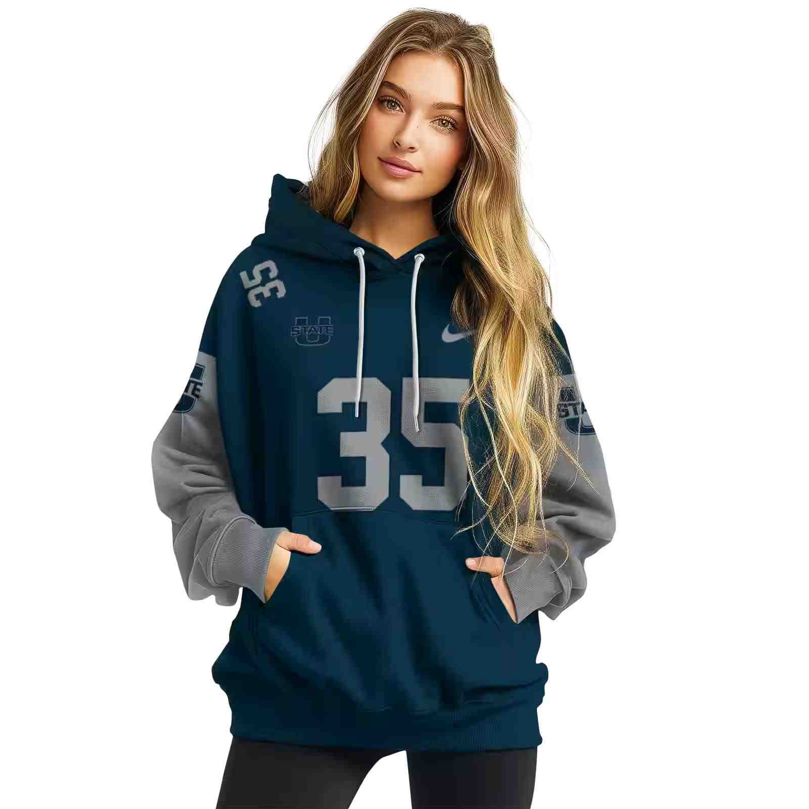 custom utah state aggies minimal design navy hoodie high quality