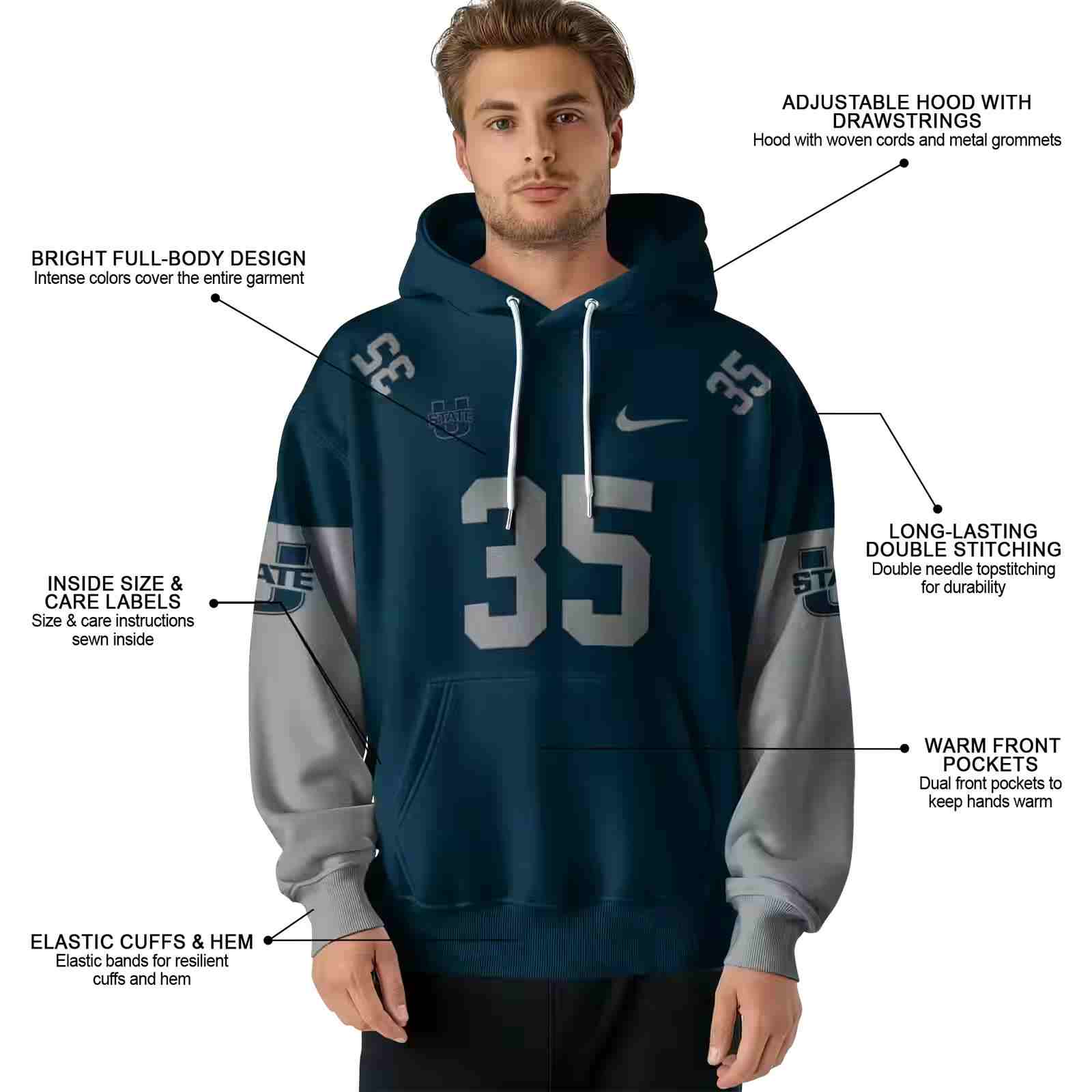 custom utah state aggies minimal design navy hoodie latest model