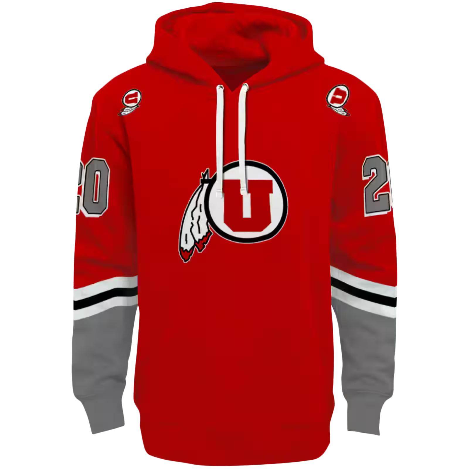 Custom Utah Utes Striped Sleeves Red Hoodie