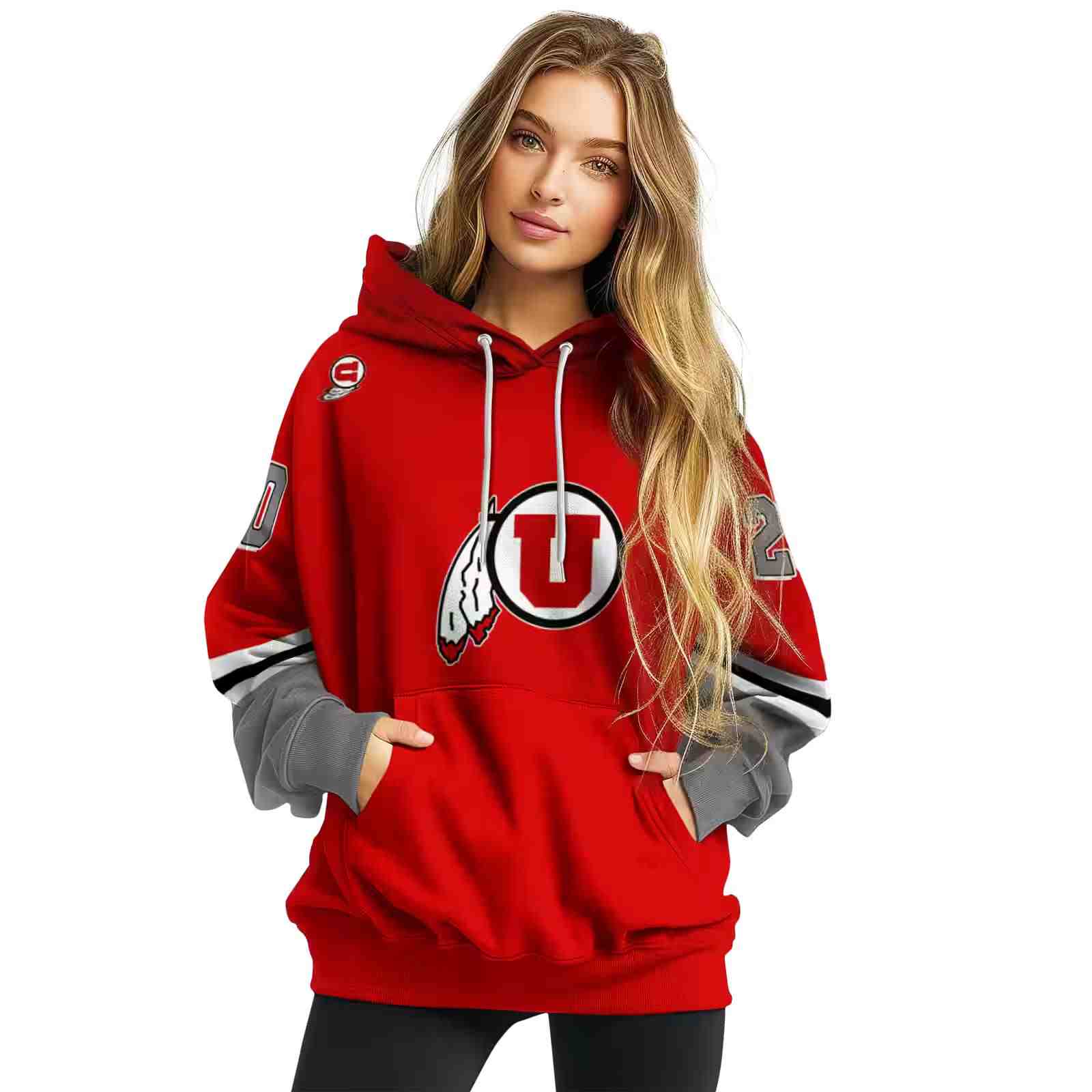 custom utah utes striped sleeves red hoodie high quality