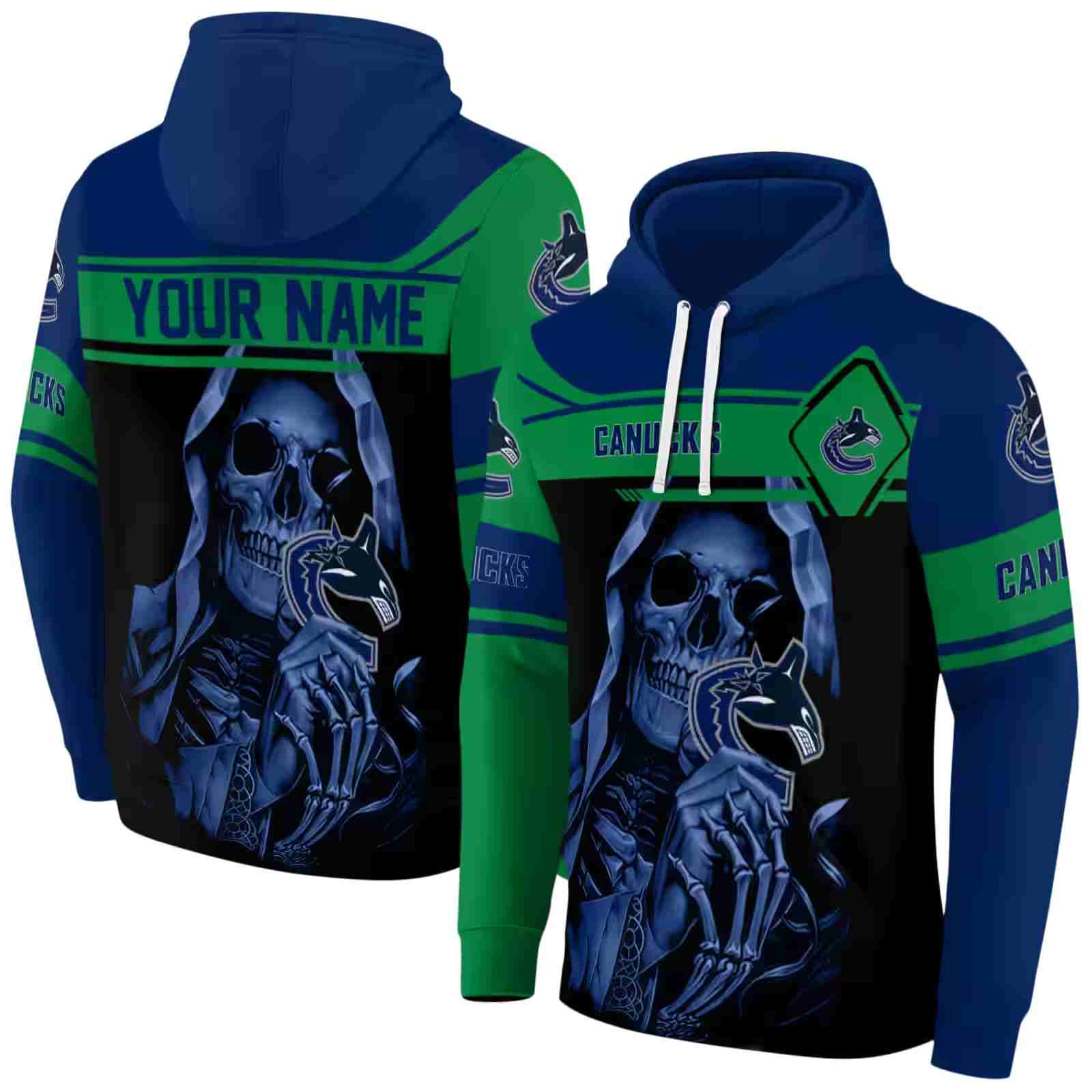 custom vancouver canucks grim reaper blue black hoodie fashion forward