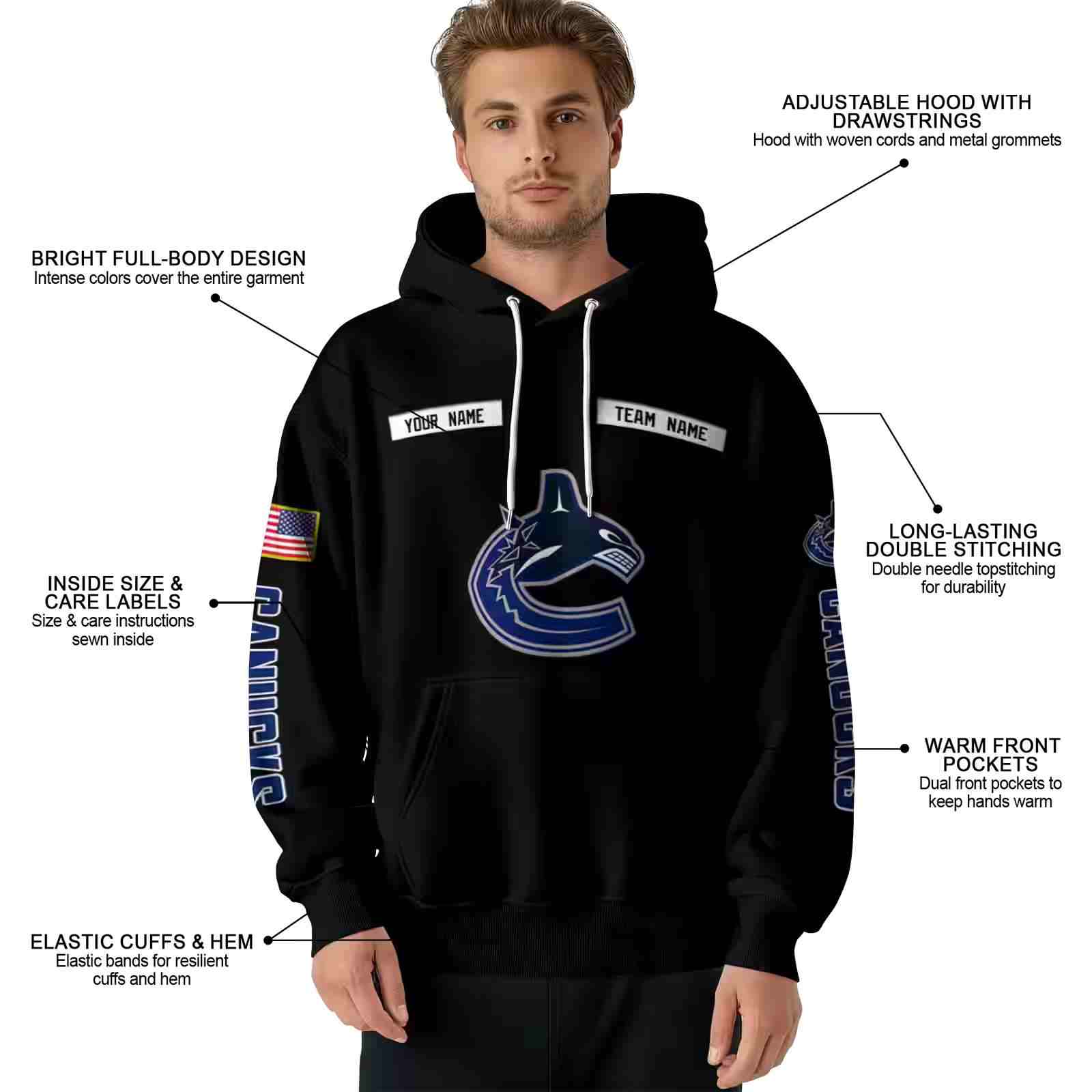 custom vancouver canucks punisher skull black hoodie latest model