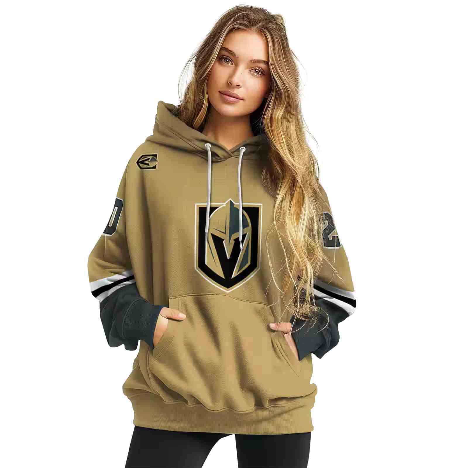 custom vegas golden knights striped sleeves tan hoodie high quality