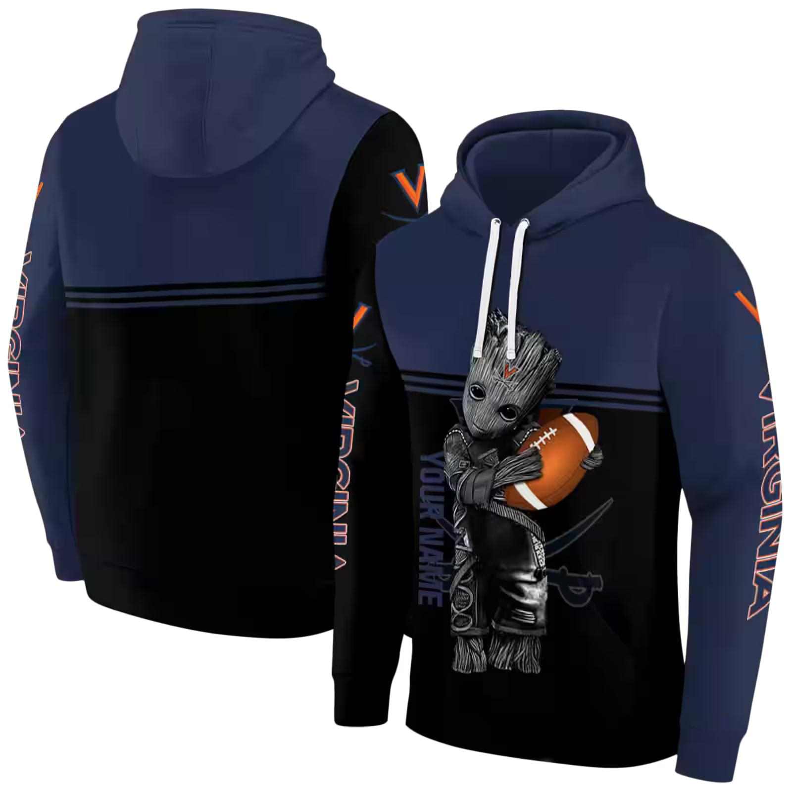 custom virginia cavaliers baby groot blue black hoodie fashion forward