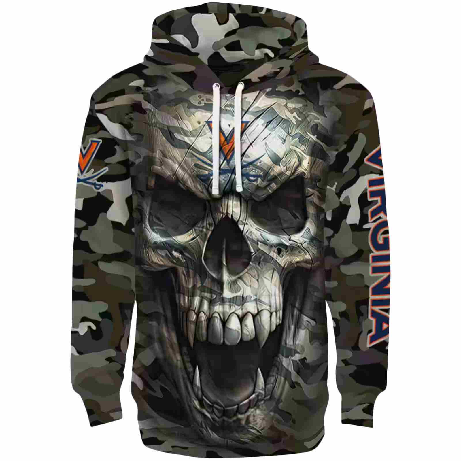 Custom Virginia Cavaliers Camo Skull Hoodie