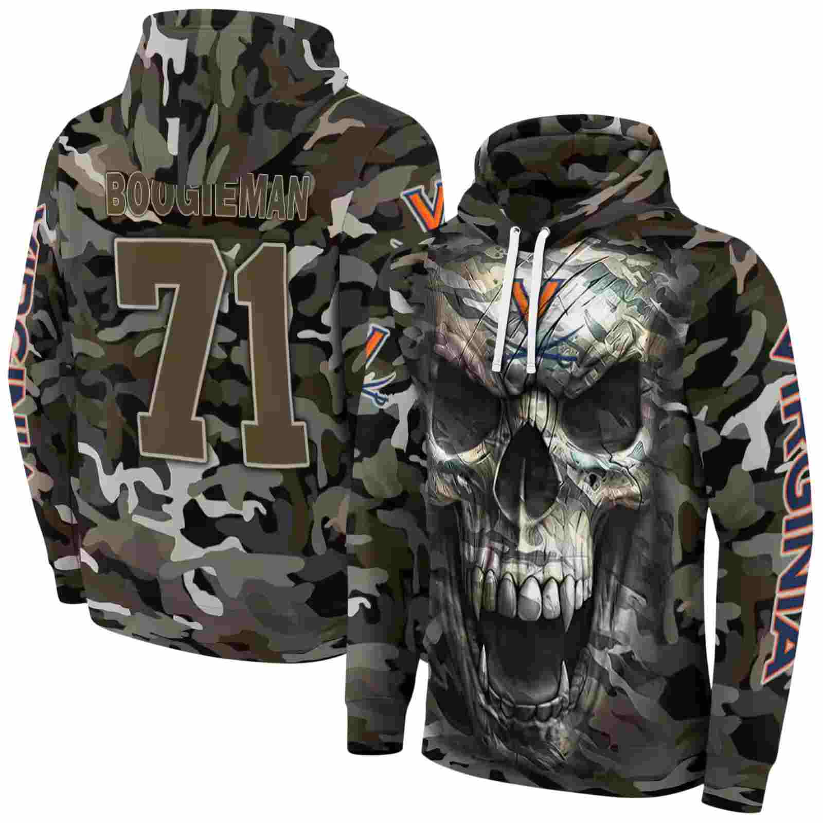 custom virginia cavaliers camo skull hoodie fashion forward