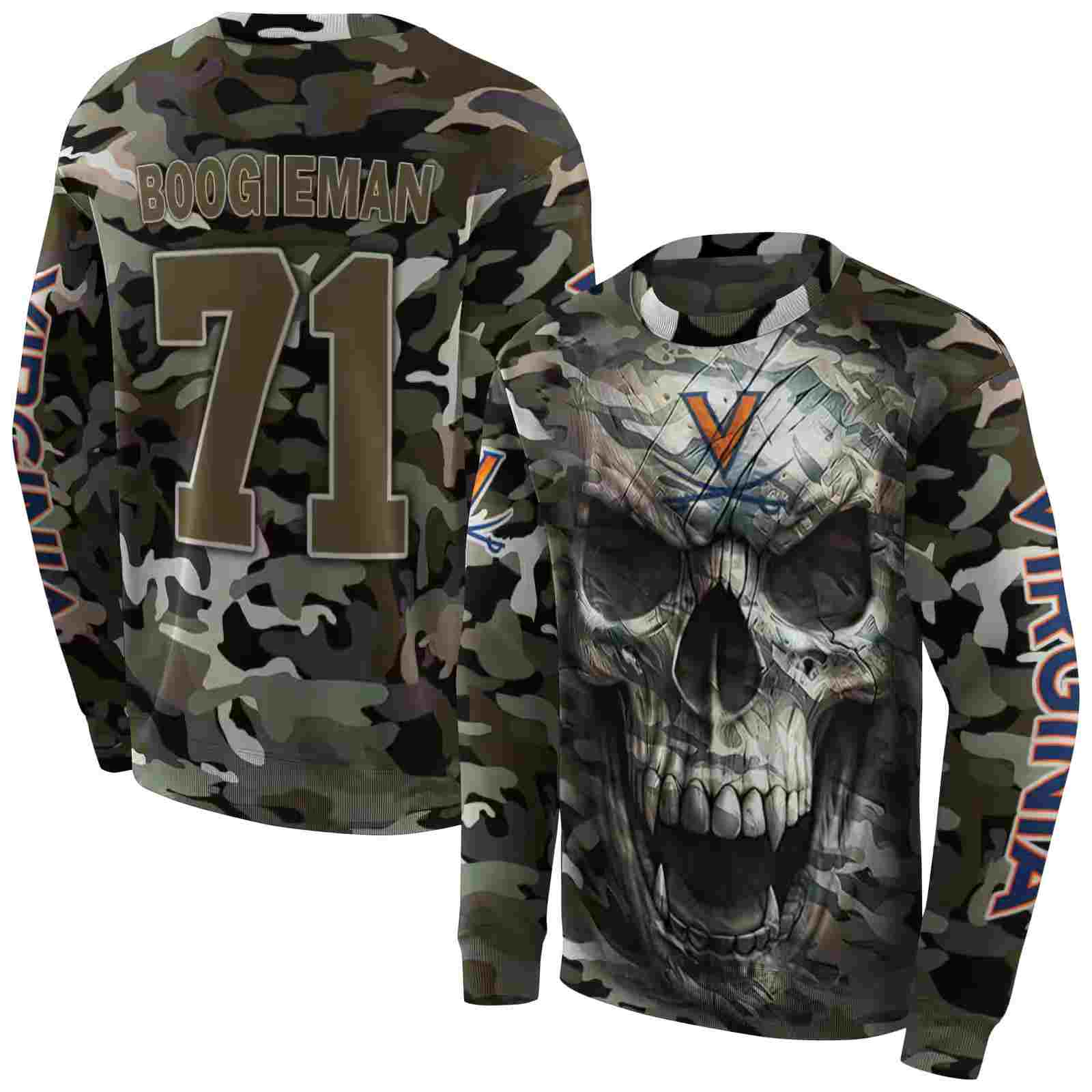 custom virginia cavaliers camo skull hoodie premium grade