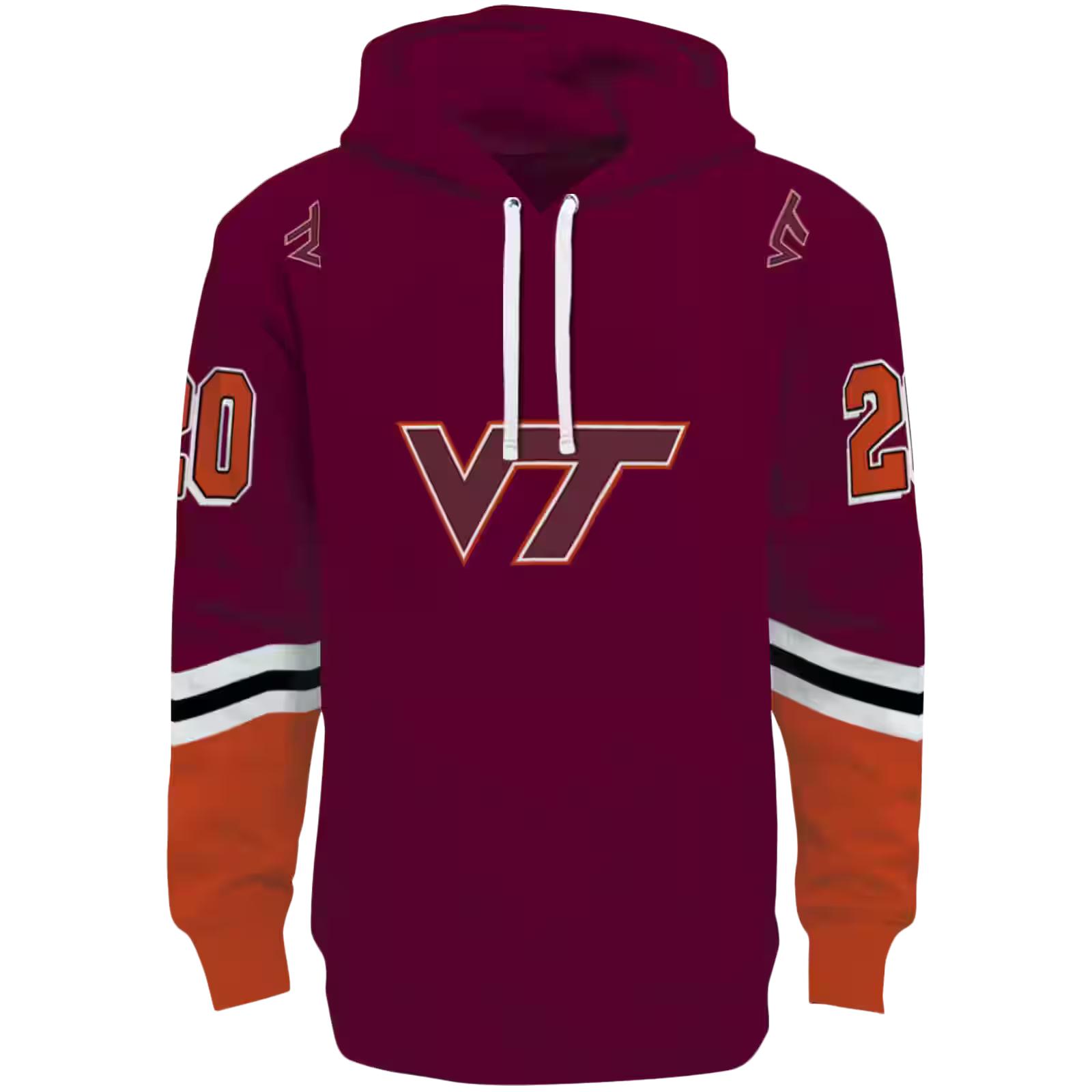 Custom Virginia Tech Hokies Striped Sleeves Maroon Hoodie