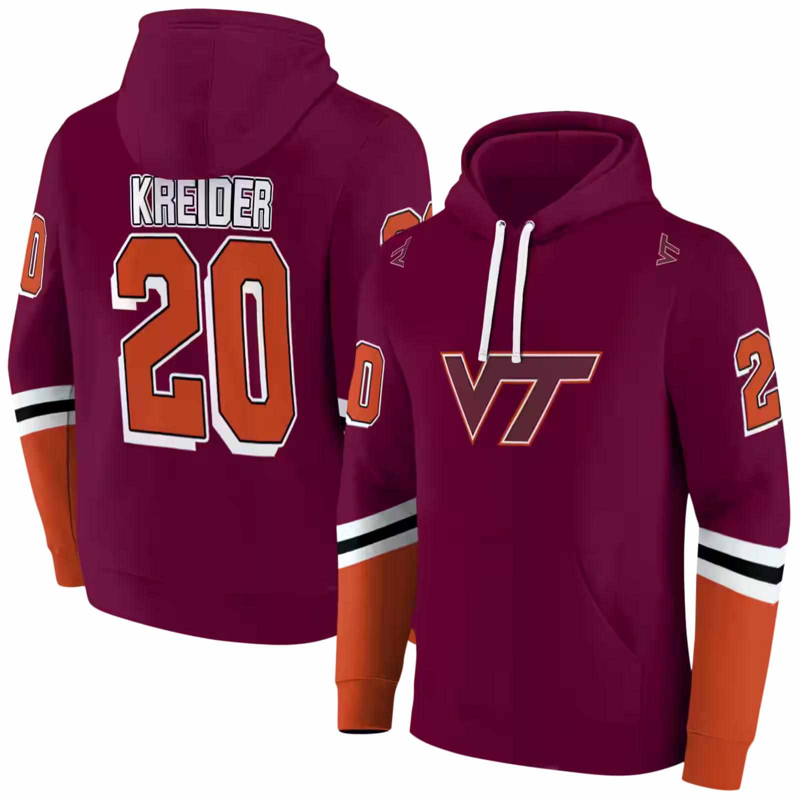 custom virginia tech hokies striped sleeves maroon hoodie fashion forward