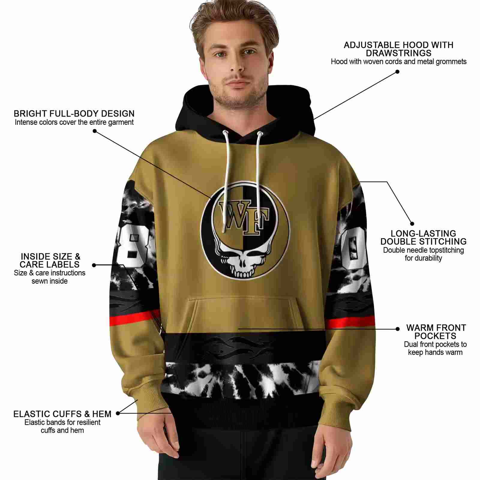 custom wake forest demon deacons grateful vibes gold hoodie latest model