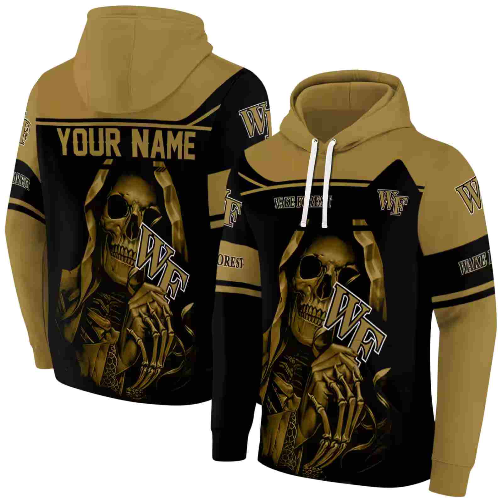 custom wake forest demon deacons grim reaper gold black hoodie fashion forward