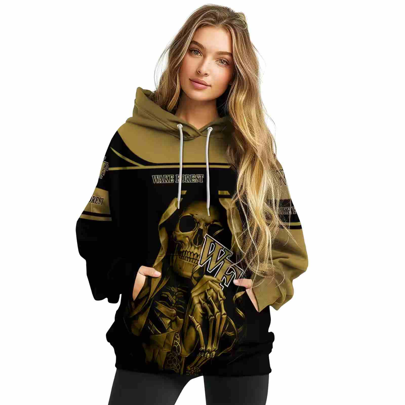 custom wake forest demon deacons grim reaper gold black hoodie high quality