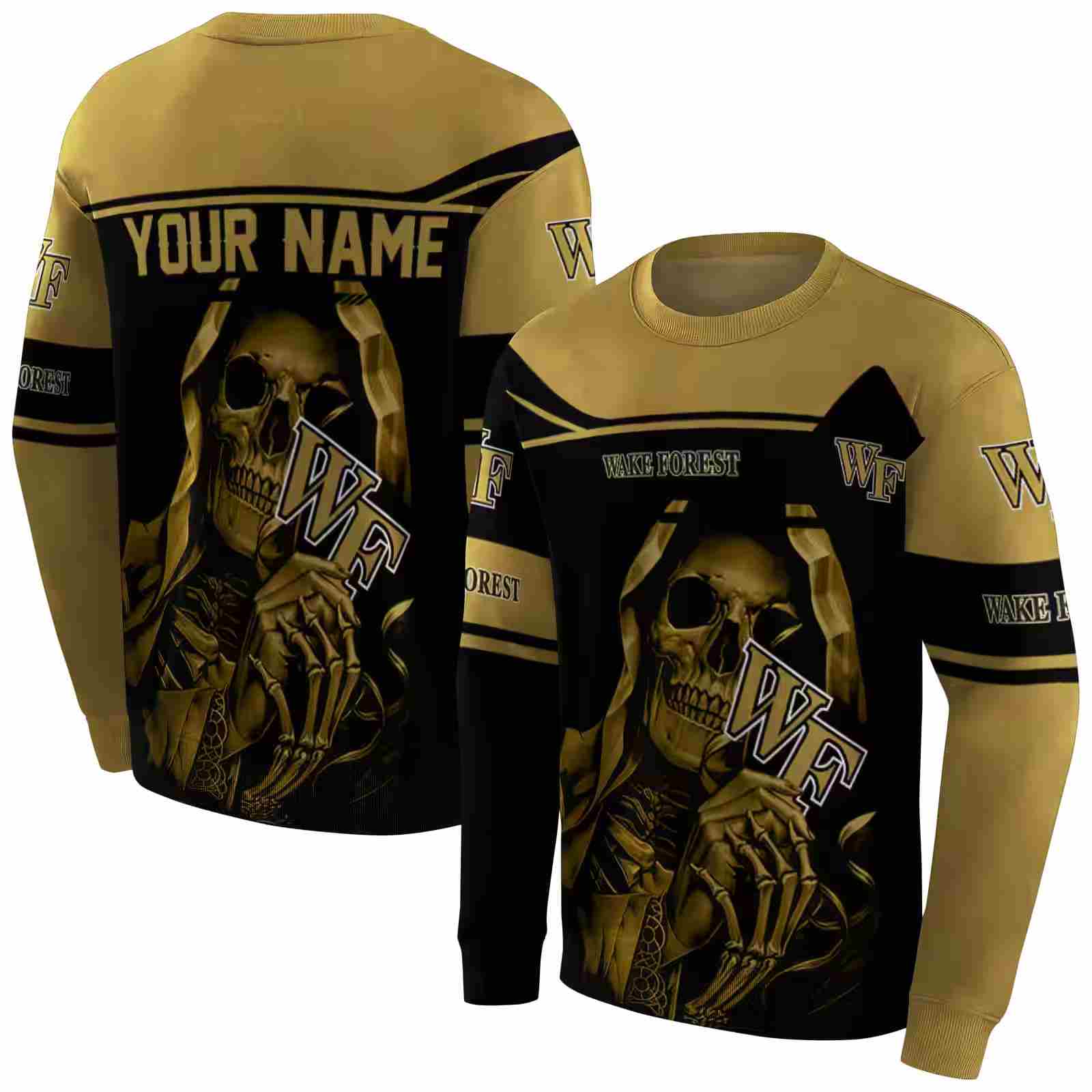 custom wake forest demon deacons grim reaper gold black hoodie premium grade