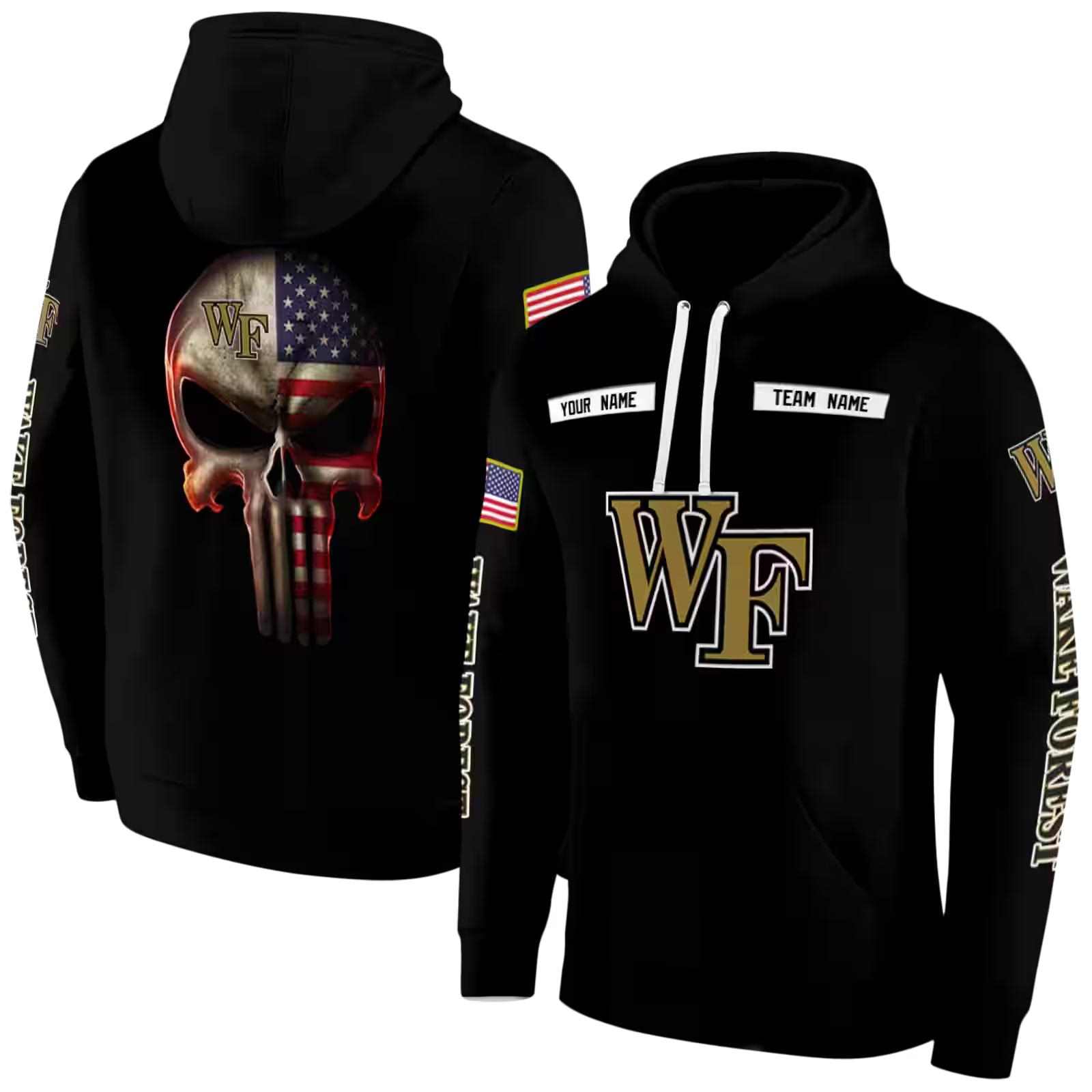 custom wake forest demon deacons punisher skull black hoodie fashion forward