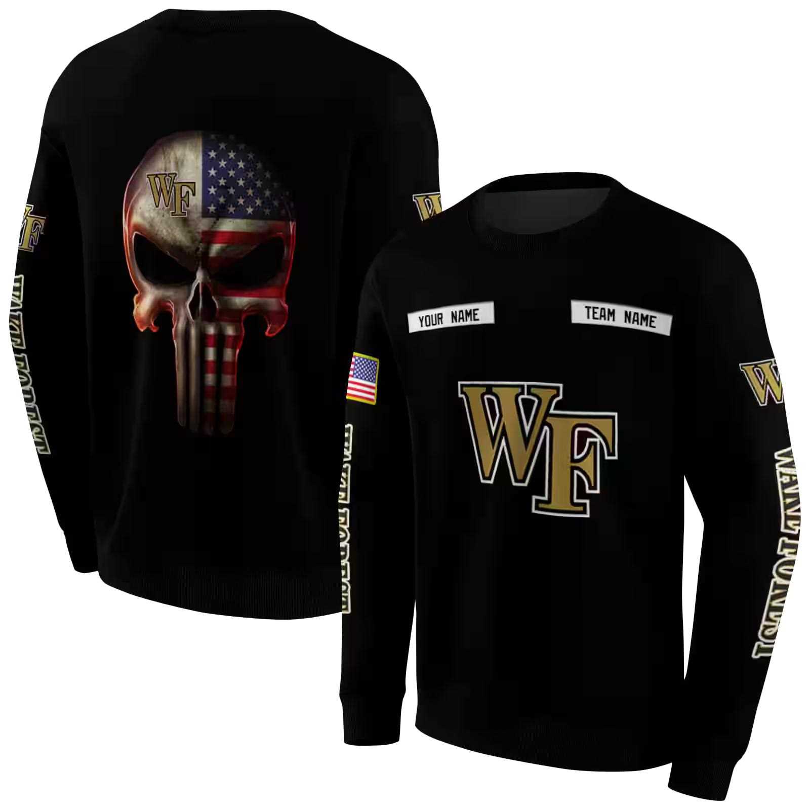 custom wake forest demon deacons punisher skull black hoodie premium grade