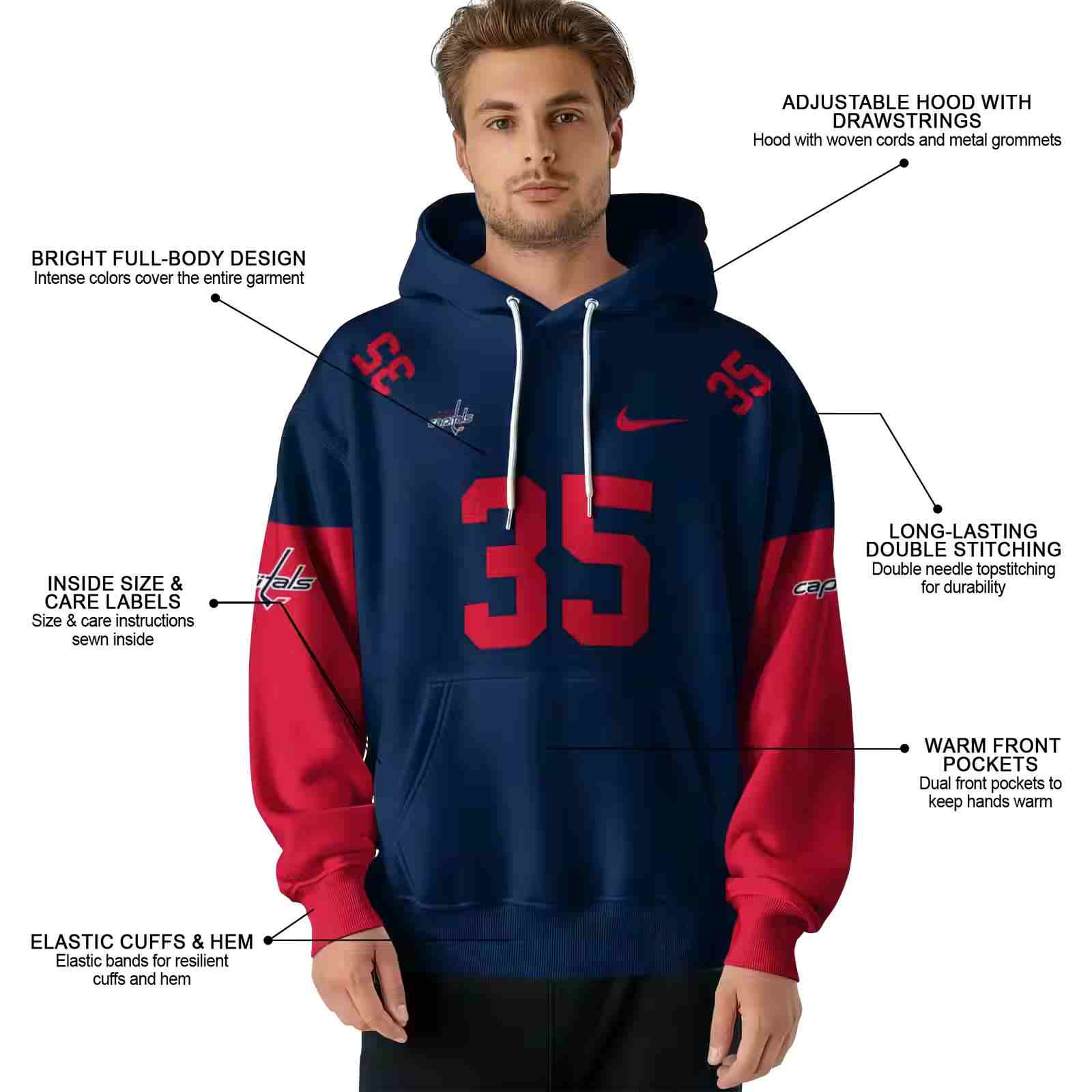 custom washington capitals minimal design blue hoodie latest model