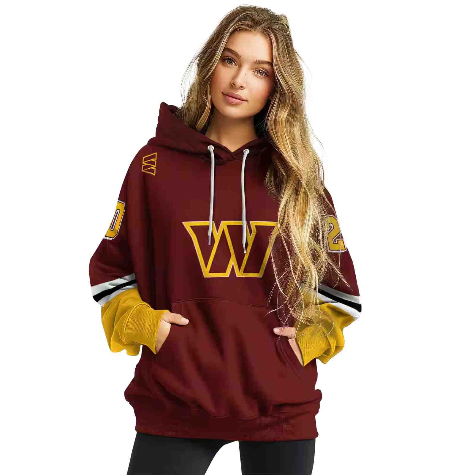 custom washington commanders striped sleeves burgundy hoodie high quality