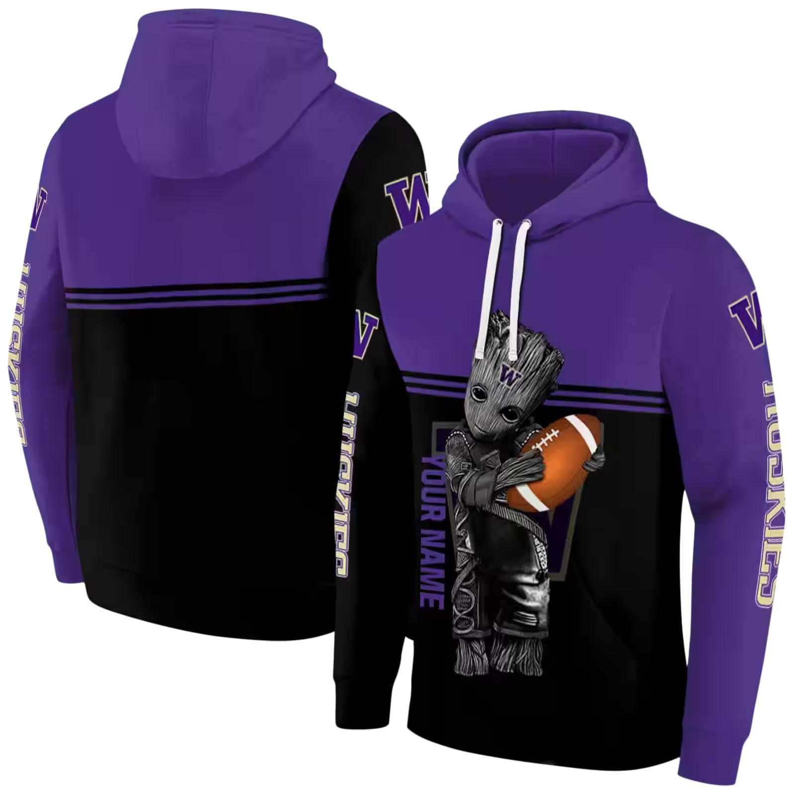 custom washington huskies baby groot purple black hoodie fashion forward