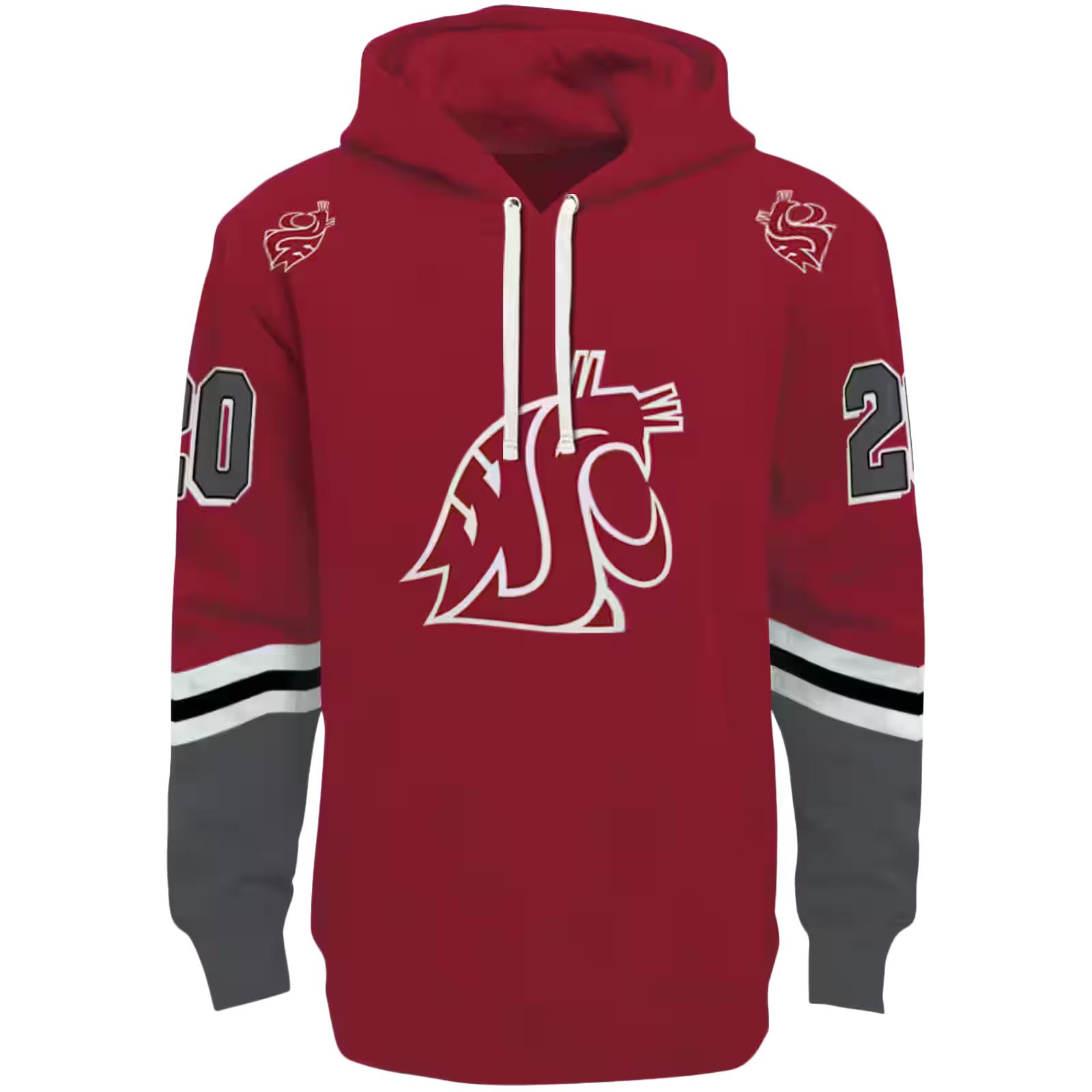 Custom Washington State Cougars Striped Sleeves Crimson Hoodie