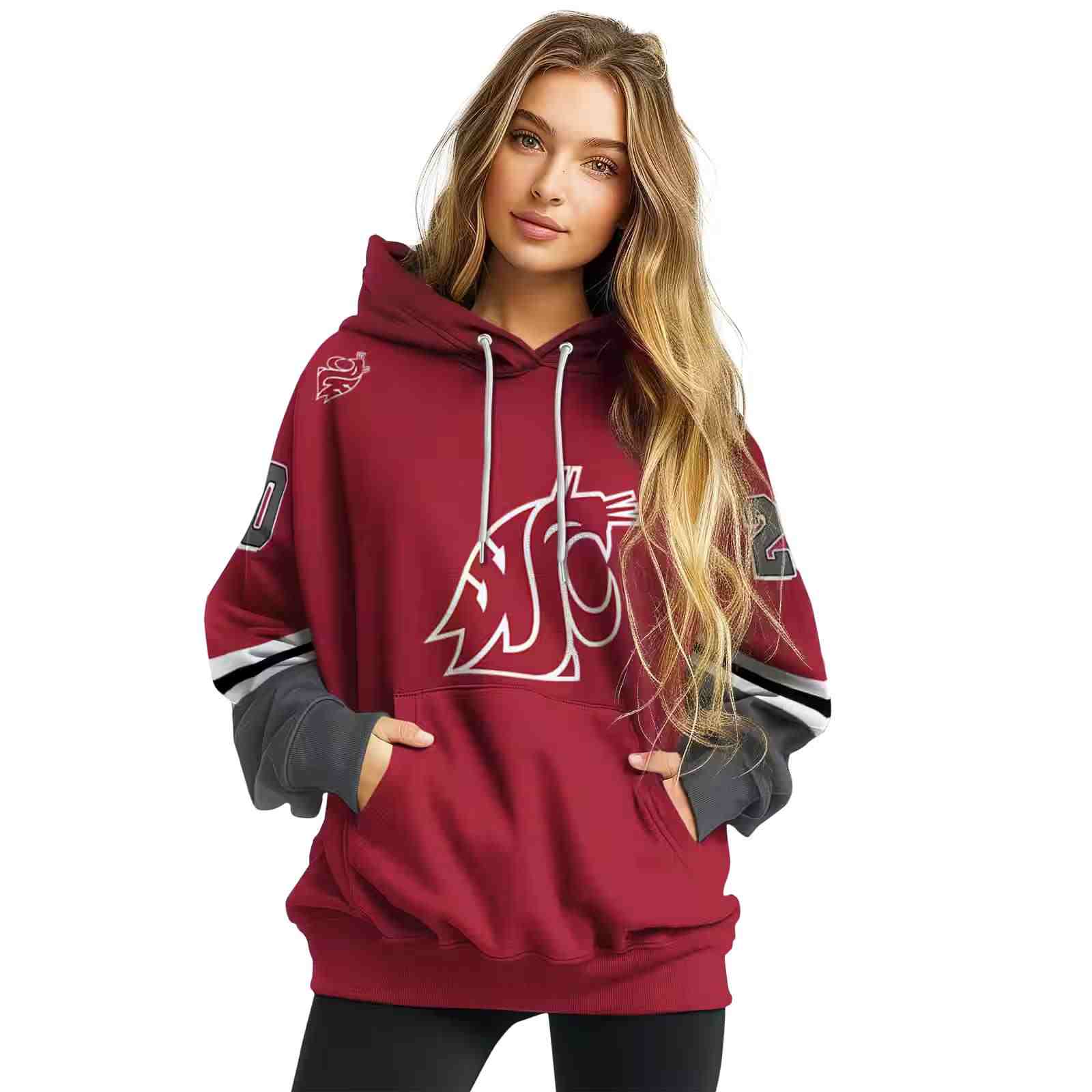 custom washington state cougars striped sleeves crimson hoodie high quality